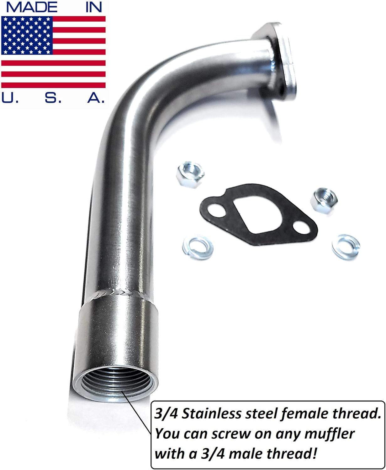 ARSPORT Female thread Exhaust Pipe For Predator 212cc, GX200 Go Kart & Mini bikes