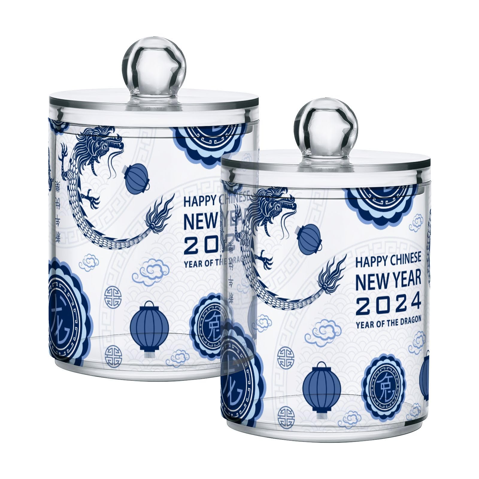 Chinese-new-year-dragon-2024 Restroom Bathroom Organizers with Lid Qtip Holder Dispenser Apothecary Jars Cotton Balls Pads Swabs Holder Jar 4