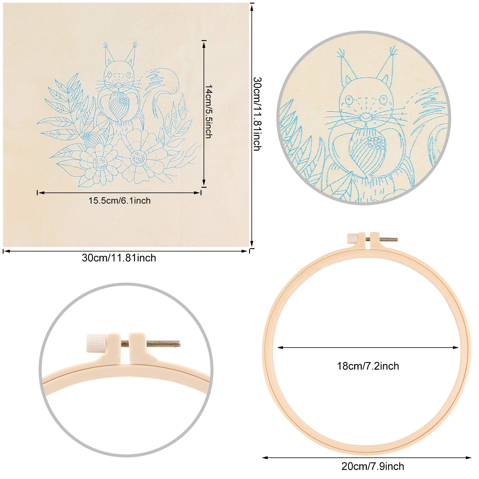 Kit De Démarrage Broderie MWOOT Pour Débutant – Tissu Imprimé, Cerceau 20 Cm, Fils Couleurs, Aiguilles – Loisir Créatif DIY Relaxant