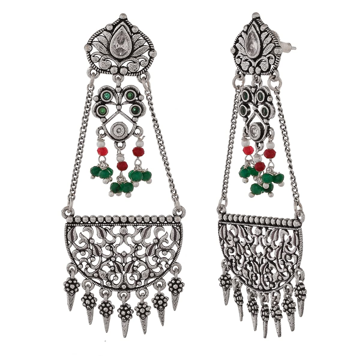 Abharan Oxidised Plated Earrings with Embellishments