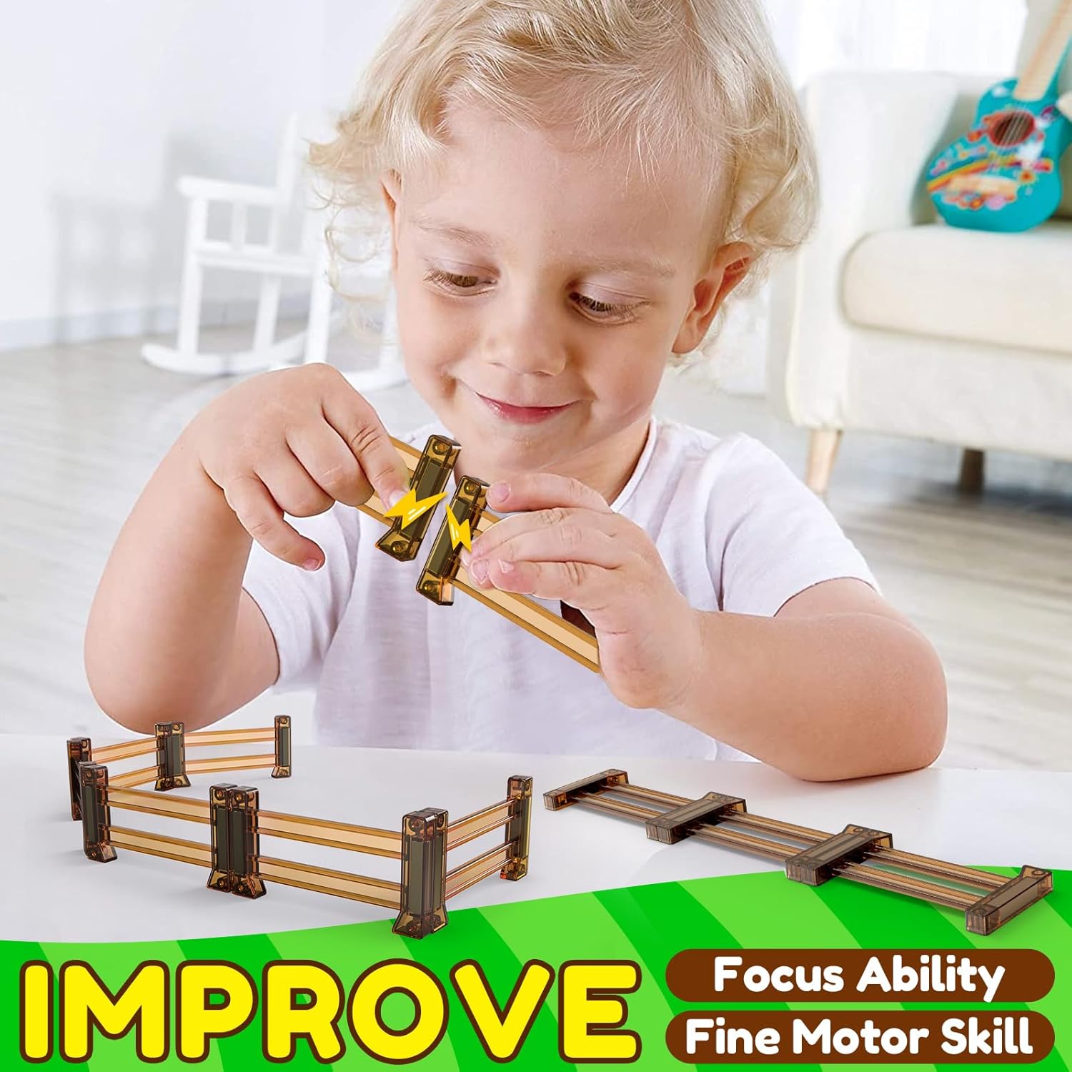 Oriate Magnetic Tiles Fences 18pcs & Magnet Jungle Animals Magnetic Tiles Blocks 30pcs