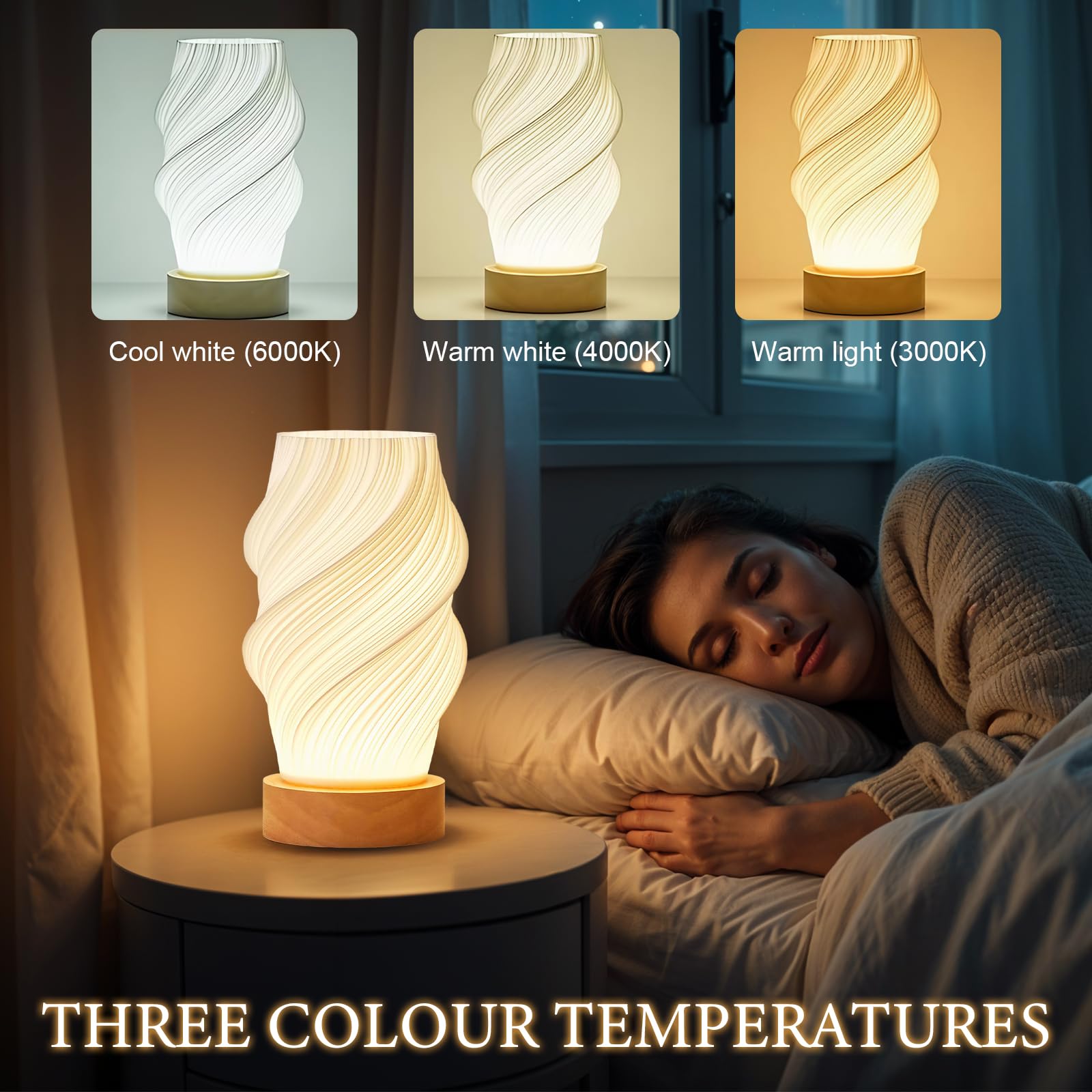 Focenat Moderne Witte Houten Composiet Tafellamp met 3 LED-lichtbronnen