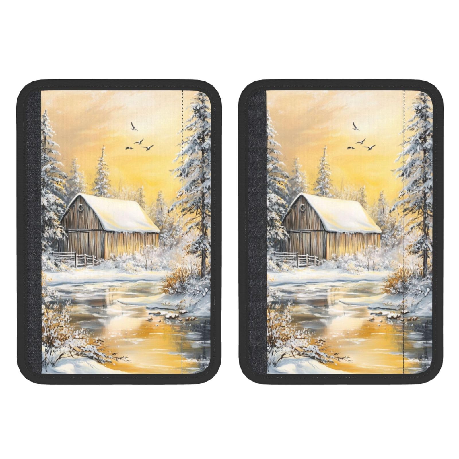 Beautiful Snowy Landscape with Old Barn Car Seat Belt Cover 2 Pack Seatbelt Strap Shoulder Pad Protector Universal Comfort for Car