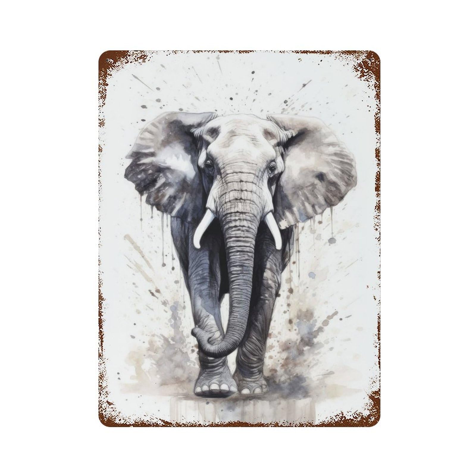 Garage Style Elephant Splashes Aged Metal Wall Plaque 15.7"x11.8", Farmhouse Wall Decor for Bar And Workshop
