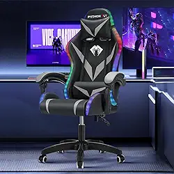 Cadeira Gamer RGB Python Fly com Iluminação Decorativa, Encosto Reclinável, Design Ergonômico para Escritório e Jogos (Cinza)