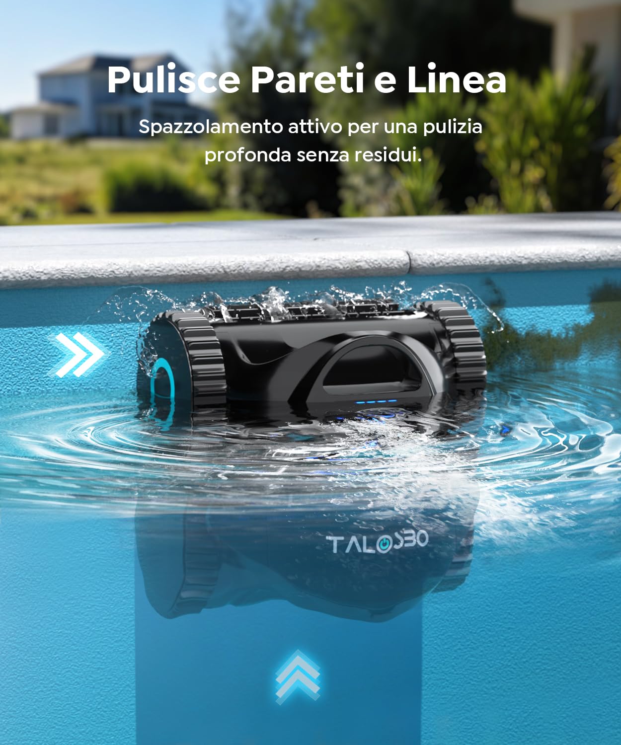 C1 Robot Piscina Pareti e Fondo, Linea d'acqua, Doppio Filtro, Aspiratore Piscina Senza Fili, 7 Modalità di Pulizia, 170-180 min, Pulitore con App, Robot Pulisci Piscine fino a 160 m²