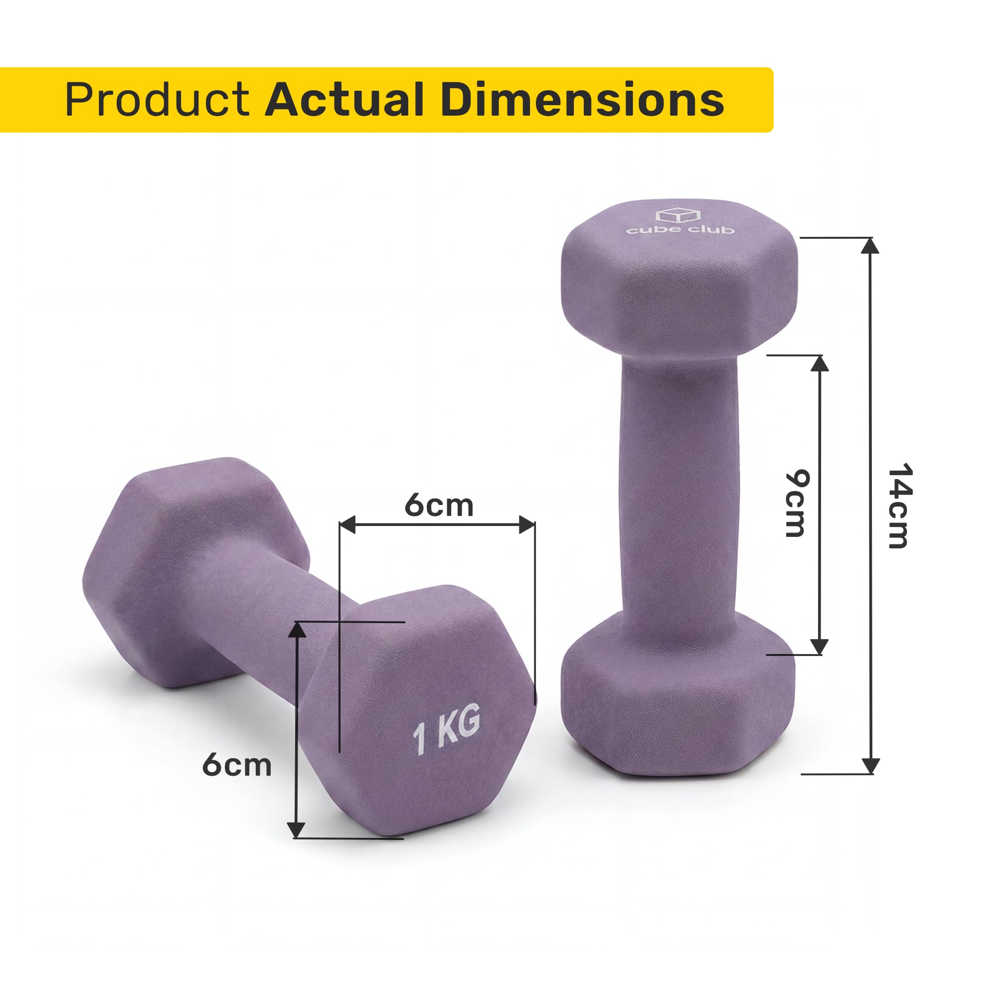 The Cube Club Neoprene Dumbbells - Lavender 2kg -3