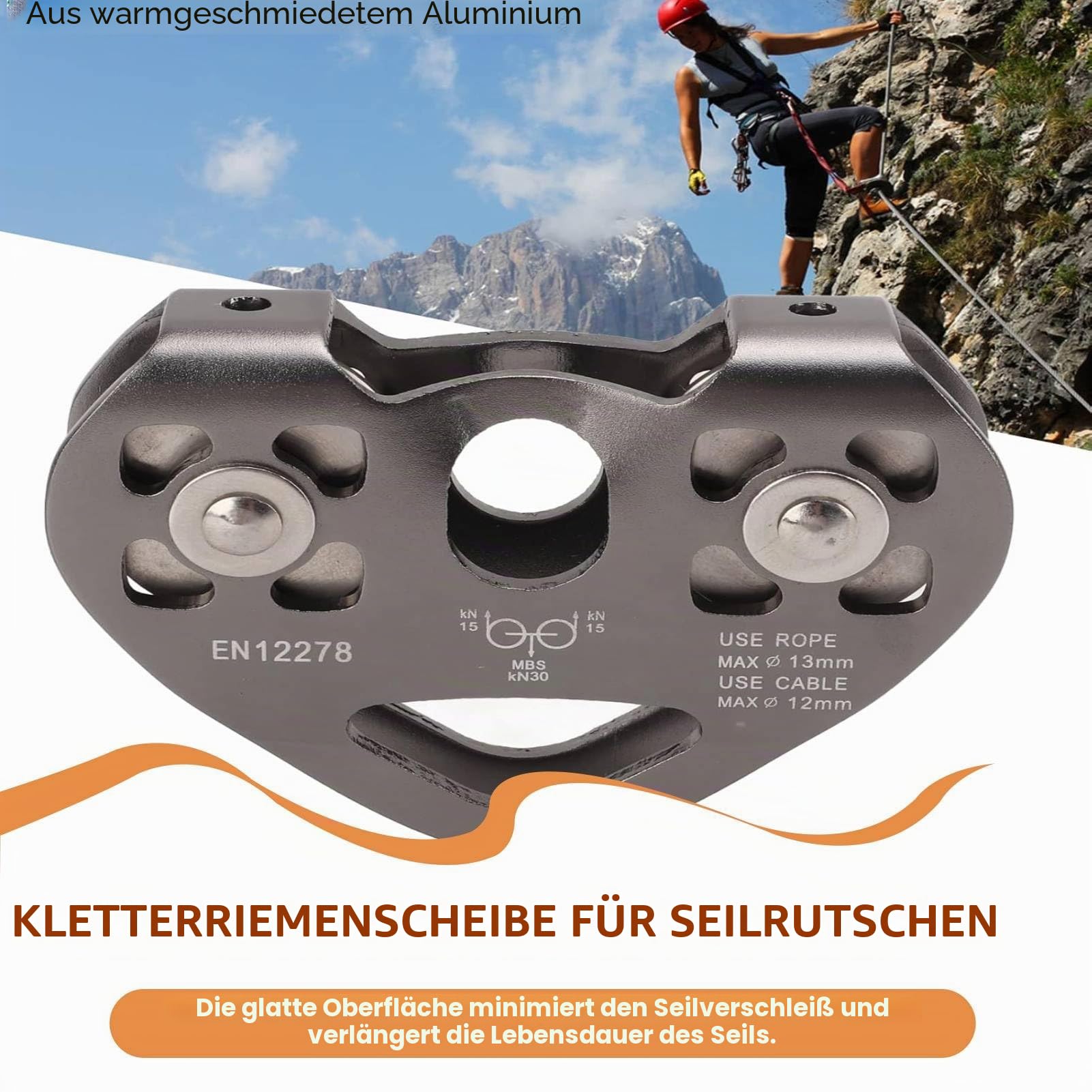 Zipline -Riemenscheibe, Klettern Zip -Linie -Riemenscheibe, Zipline -Schwenkriemenscheiben Klettern Aluminium mit Tandemgeschwindigkeit Doppelwagen für Bergsteiger