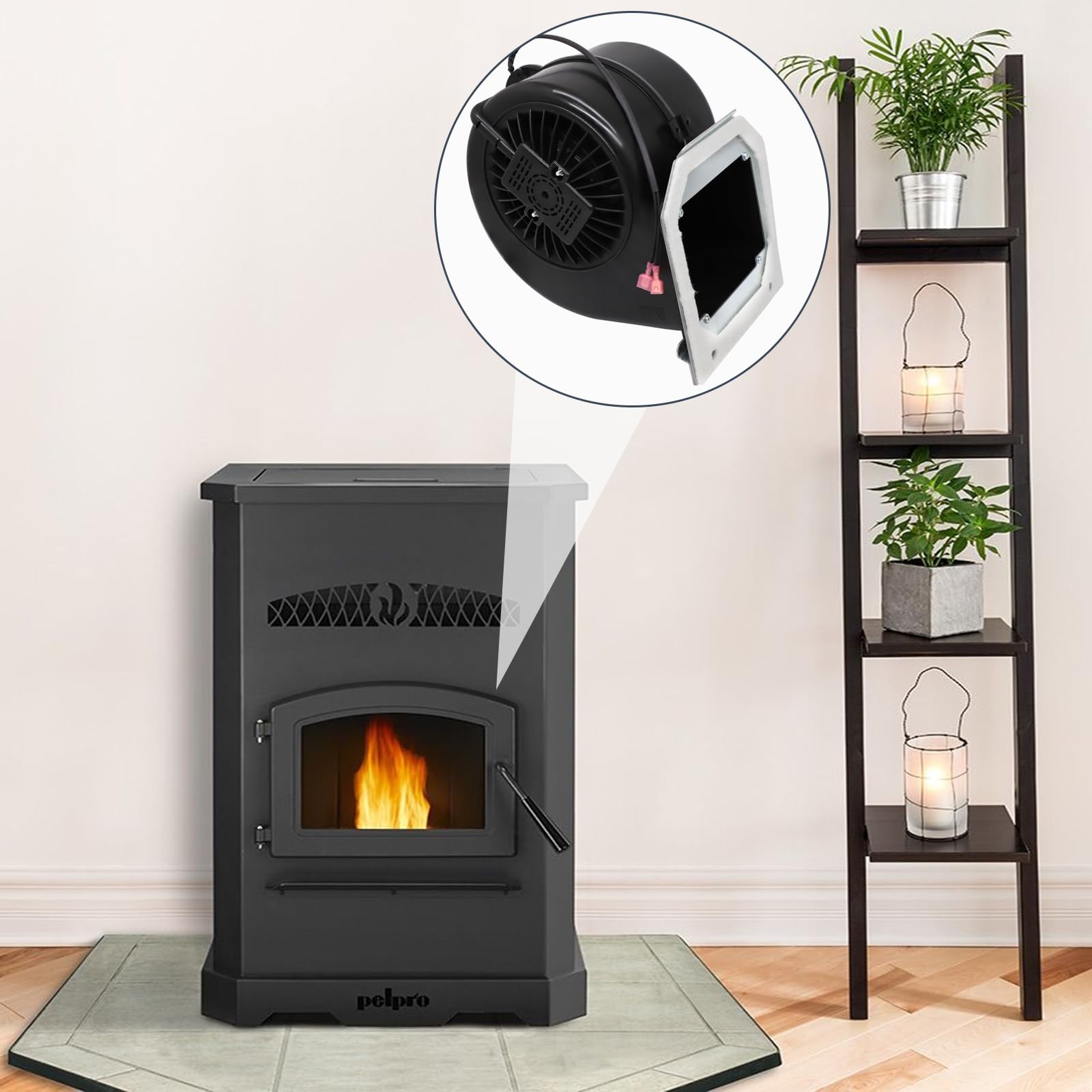 KS-5020-1052 Ventilador de convección para estufa de pellets de hierro fundido PelPro PP130, PP130-B, PP150, PP300, PP70, PPC90.