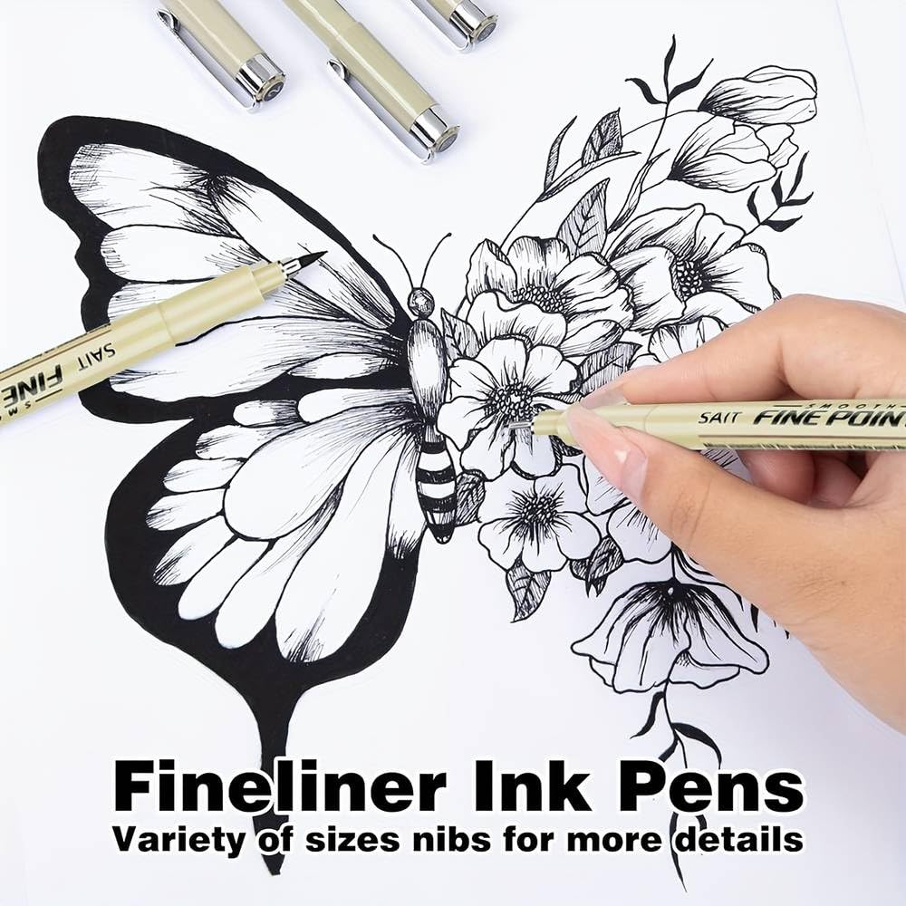 Amitasha 12 Pieces Black Fine Point Pens Set with Different Nib Sizes – Extra Fine Point Type for Calligraphy, Drawing, Writing, Designing, Comic, Waterproof & Quick Drying 4