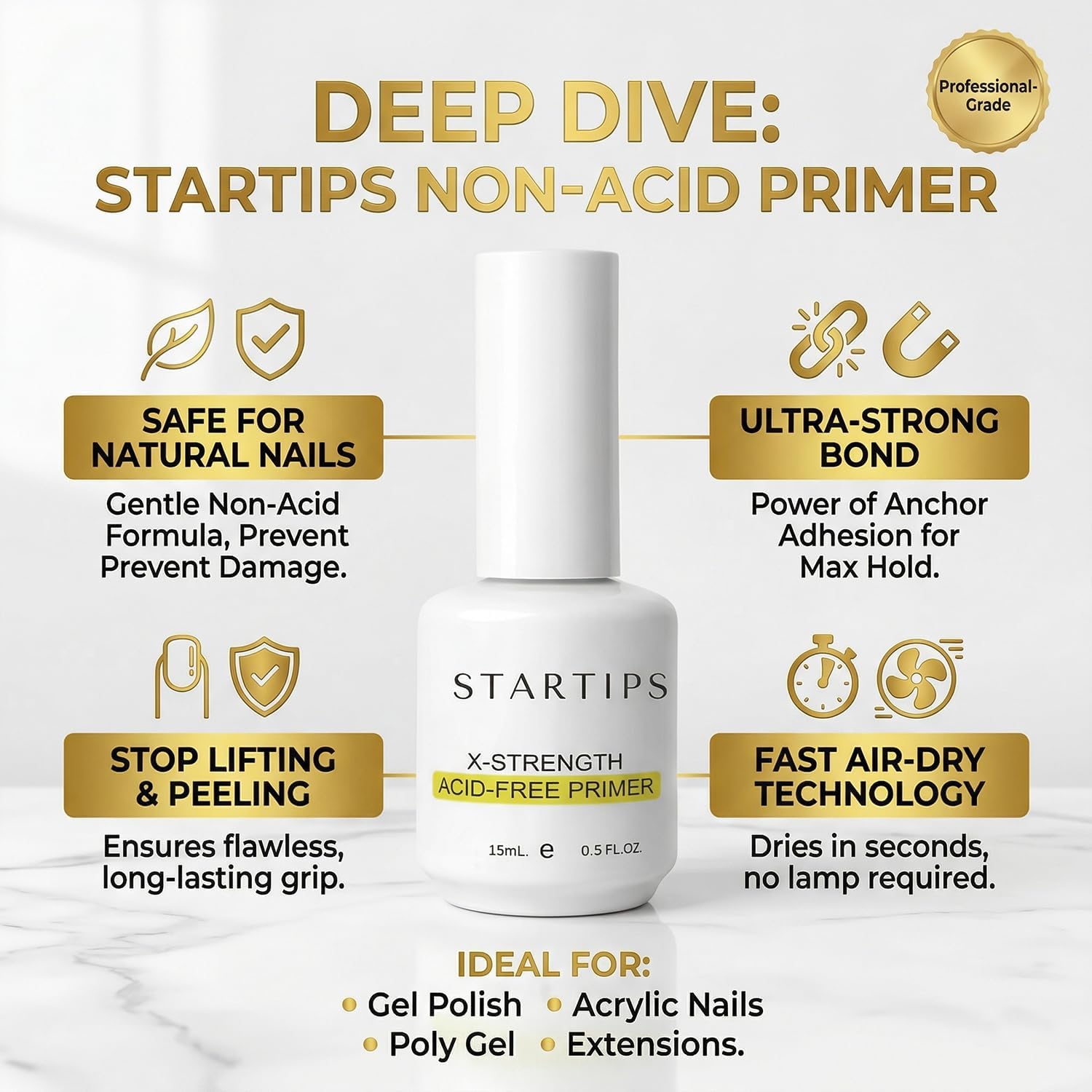 STARTIPS Professional 4-in-1 Gel Nail Kit | Top Coat, Base Coat, Primer & Dehydrator Set | 15ml Each | UV/LED Lamp Required 2