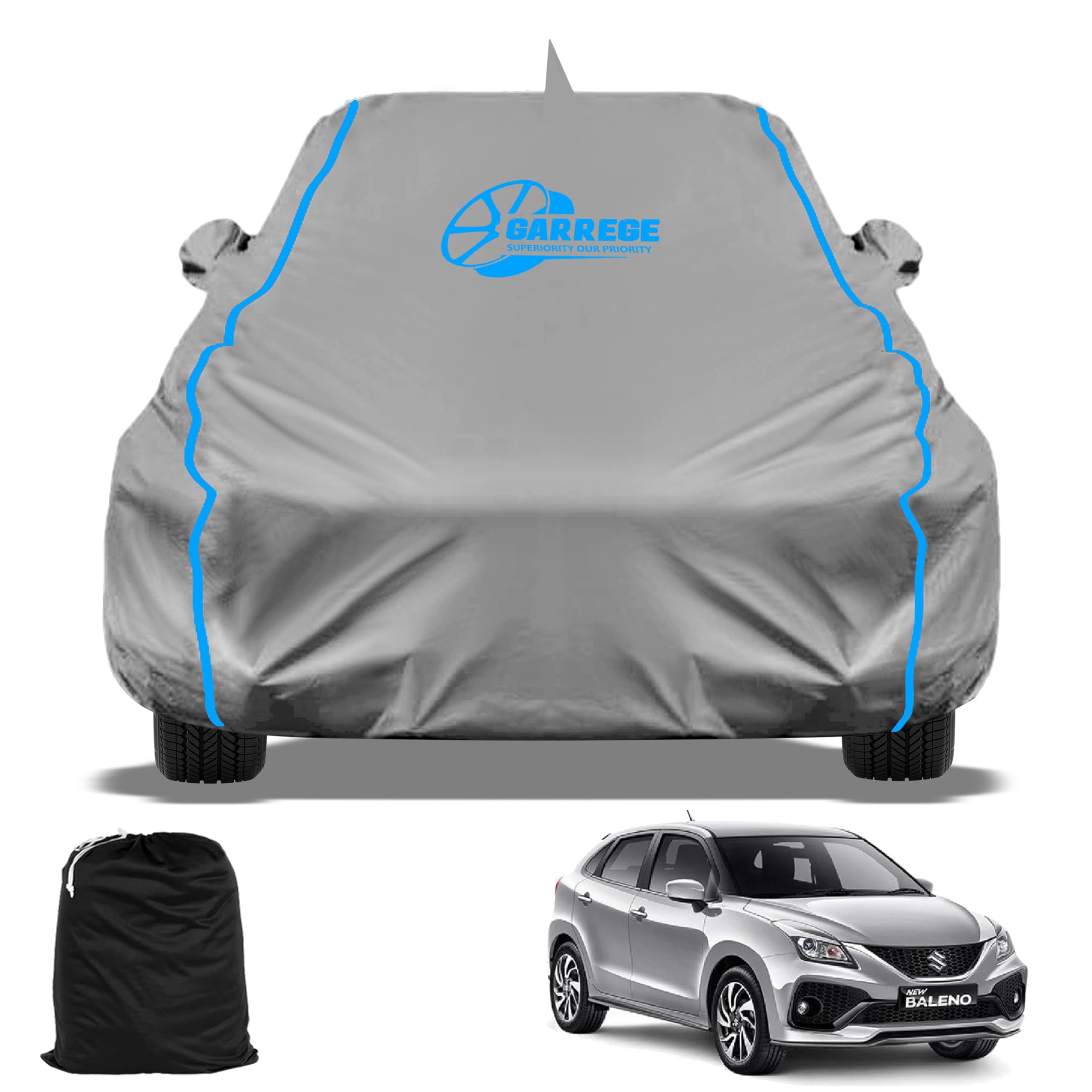 GARREGE Baleno Car Cover Waterproof With Free Bag And All Weather For Car Cover,100% Waterproof Outdoor Car Covers Rain Snow Uv Dust Protection. Custom Fit, Grey-image-20