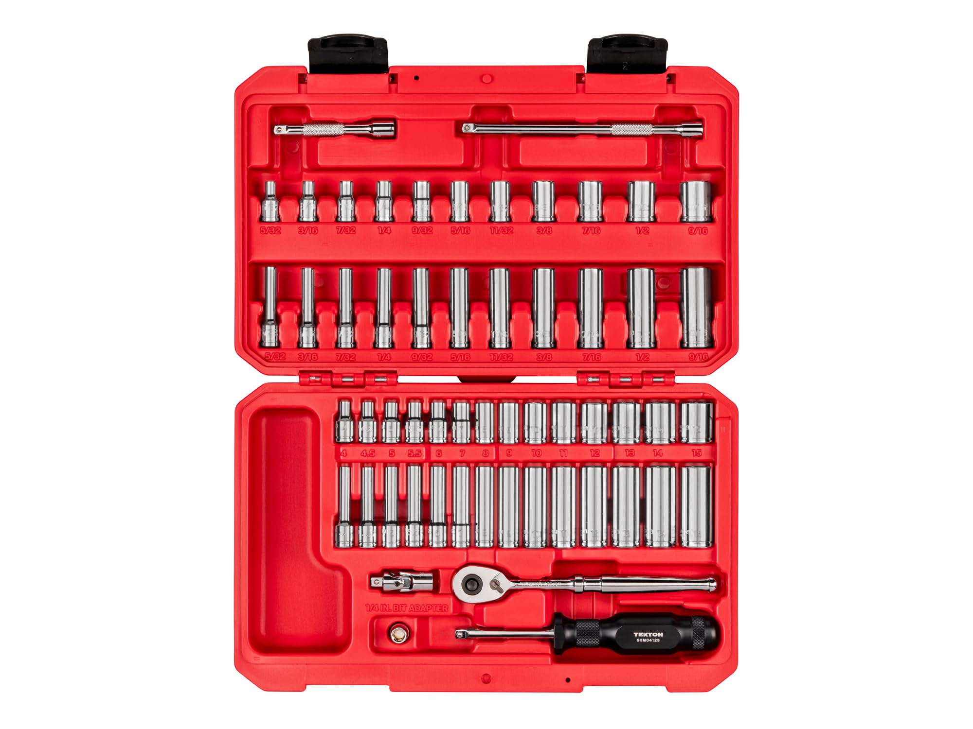 TEKTON SKT05304 12-punktowy zestaw nasadek i grzechotki 1/4 cala, 56-częściowy (5/32-9/40.6 cm, 4-15 mm) | SKT05304