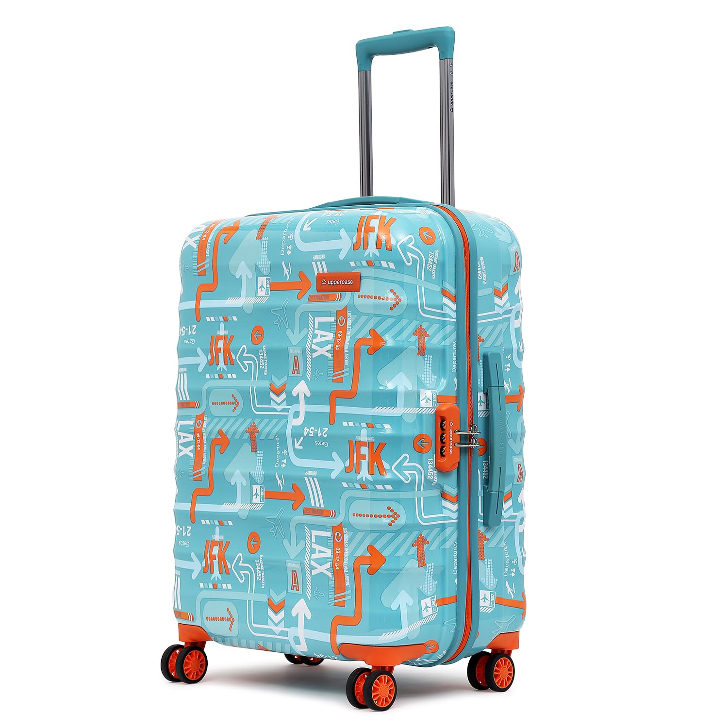 Jfk 66Cm|Hardsided Check-In Trolley Bag|Sustainable Eco Polycarbonate Printed Luggage|8 Wheel Trolley Bag|Speed_Wheel Suitcase For Men&Women|2000 Days Warranty(Teal Blue),65.5 Centimeters