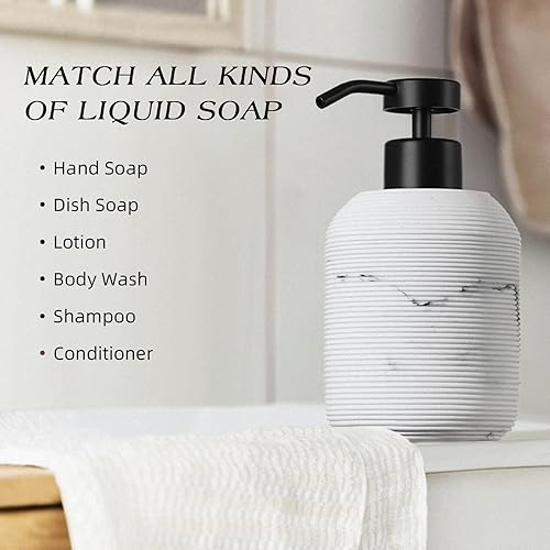 Miniatura 4 de Dispensador de jabón de manos de mármol para baño, juego de dispensador de jabón y loción de 12 onzas líquidas, paquete de 2 dispensadores de jabón