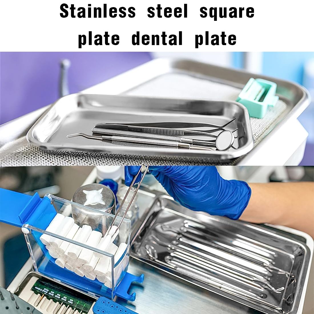 Vassoio dentale rettangolare in acciaio inox, ideale per strumenti chirurgici e per il laboratorio dentale. Pratico e resistente, un must-have per i professionisti del settore. 1 pezzo incluso.
