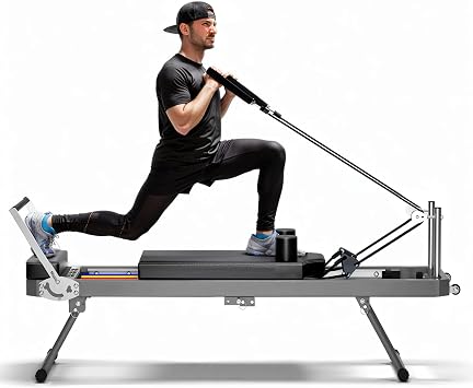 Foldable Pilates Reformer Machine with Jump Board & Dual Resistance Adjustable Home Gym Equipment for Full-Body Workout, 400 lbs Capacity, Suitable for Beginners & Advanced Users, Black