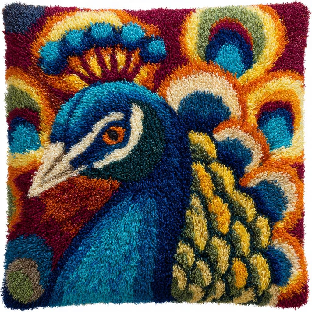 WallustrioaW Latch Hook Pillow Kit,Animal Peacock