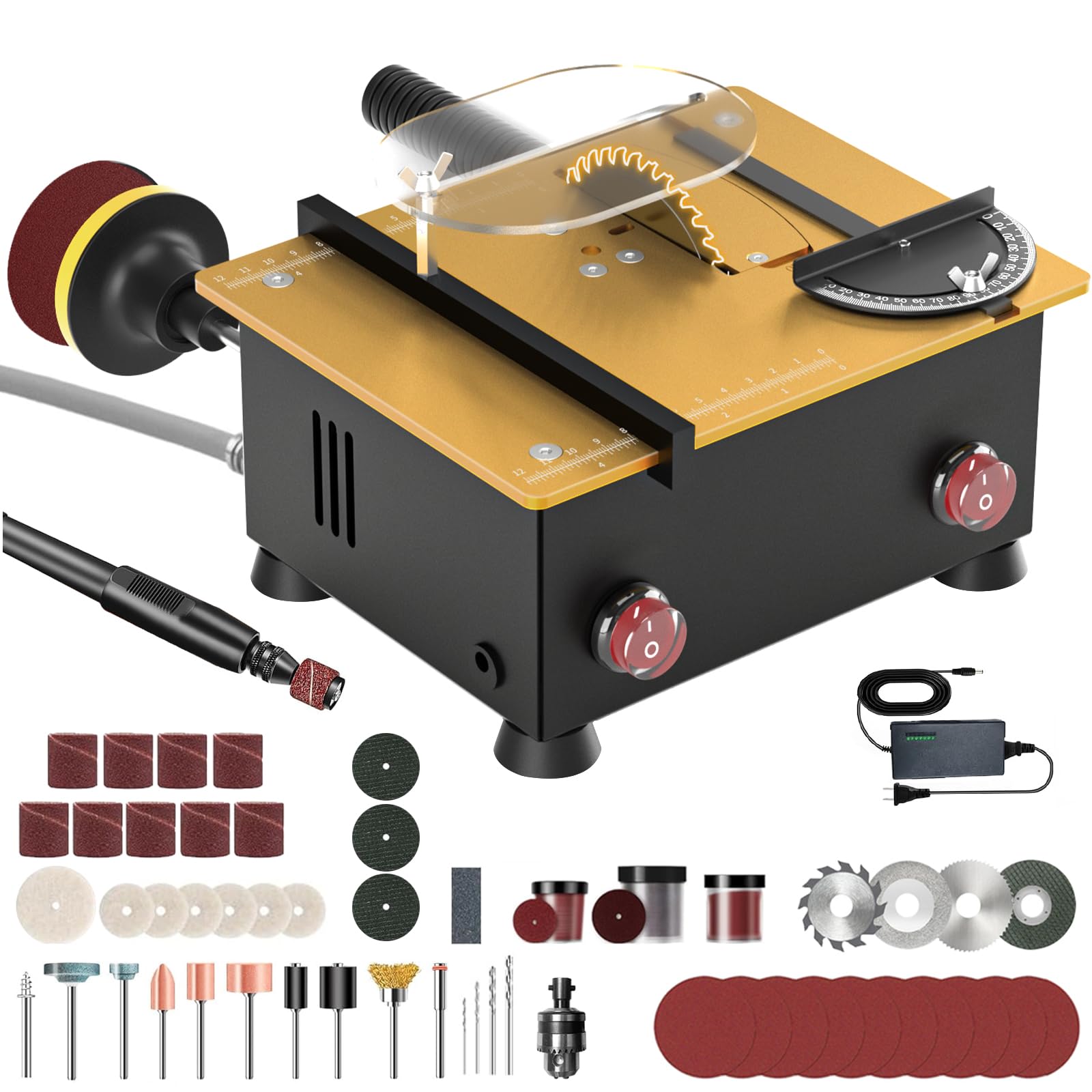 Mini Table Saw for Crafts[Dual 795 Motors & Switches] Max 200W/12,000RPM/26mm Adjustable Height Table Saw with Accessories.Gift for Men and Women's
