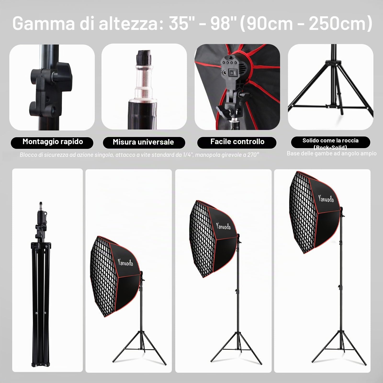 Kit Illuminazione Professionale Softbox Ottagonale 95cm - Luce LED Video 110W Dimmabile CRI 97, con Cavalletto, Diffusore & Griglia, Telecomando per Ritratto, Video, YouTube, TikTok Qualità Studio