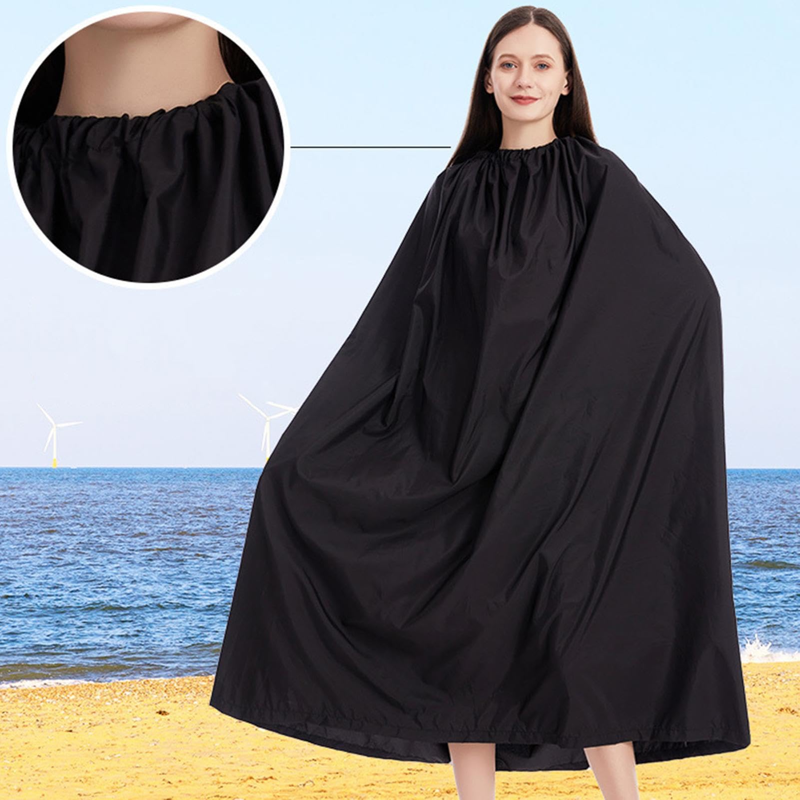 Peignoir à Langer – Poncho à Langer Avec Col Rond Réglable, 1,2 M De Long – Abri D'intimité Pour Vestiaire, Cape Noire Portable, Mise En Place Instantanée Pour La Plage, La Voiture
