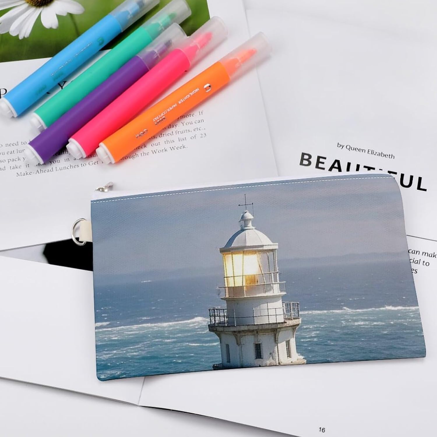 Lighthouse Sandbeach Coin Purse Coin Pouch with Zipper for Men Women Portable Change Wallet Canvas Coin Bag