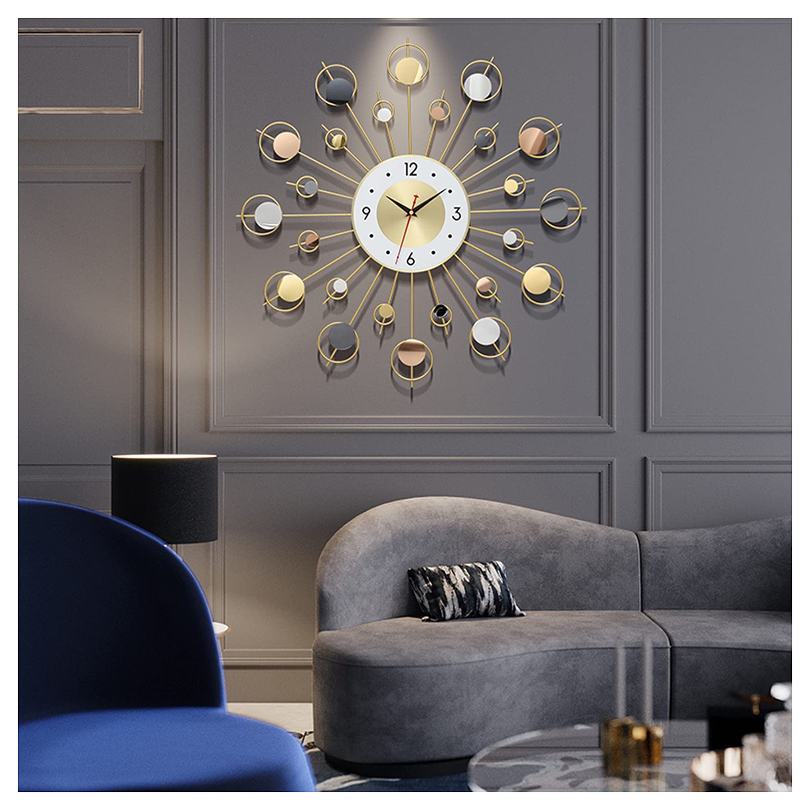 Reloj De Pared Artístico, Reloj De Pared Sencillo, Reloj De Pared De Metal 3D, Relojes De Pared De Cuarzo Modernos con Diseño De Rayos De Sol, Relojes De Pared Grandes Y,