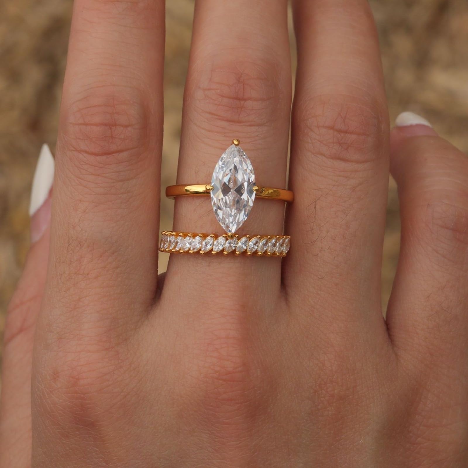 Anillos de boda de oro blanco Moissanite 3ct, anillo de compromiso de oro auténtico, 2 unidades, alianzas para mujer, oro, anillo apilable