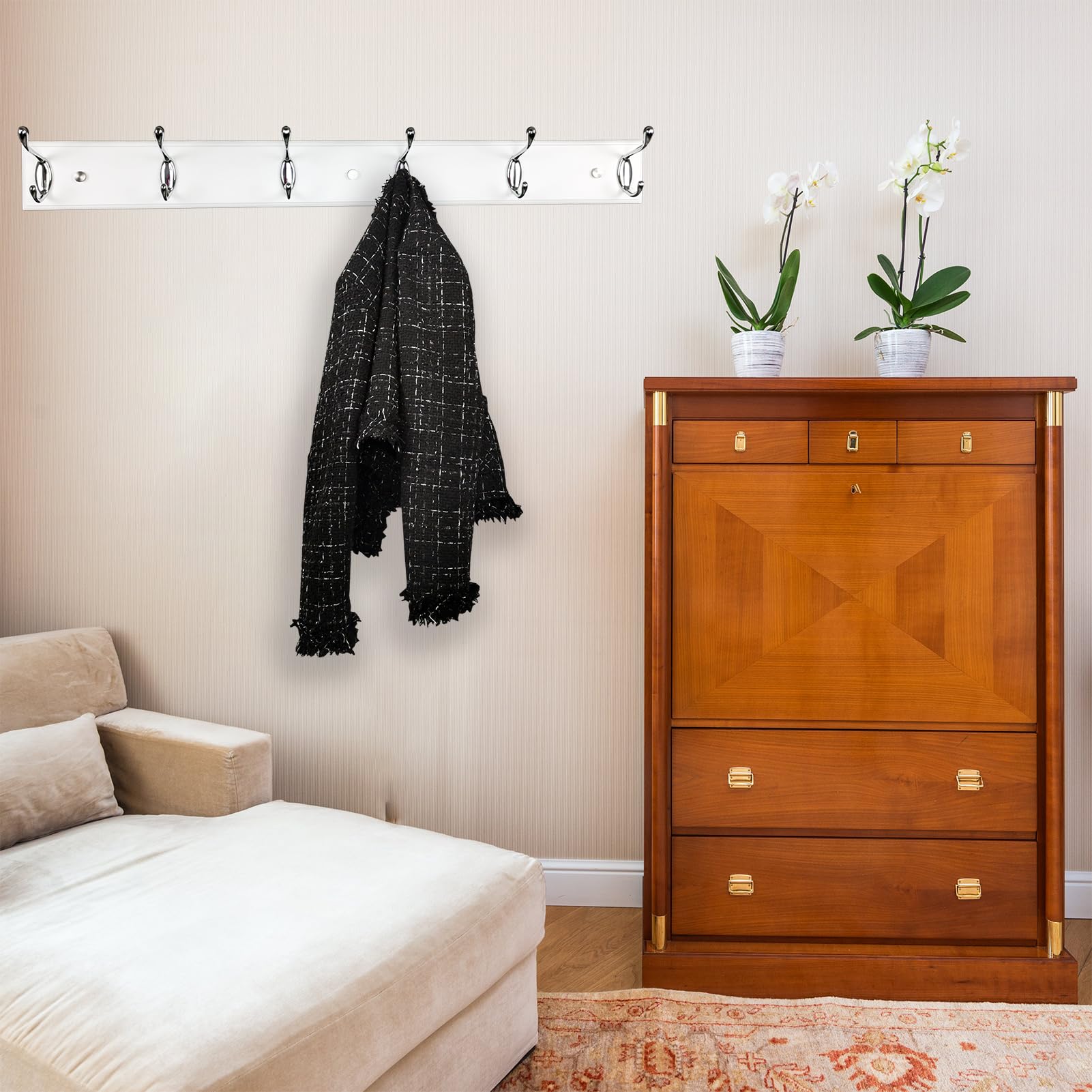 Perchero De Pared Con 14 Ganchos De Colores - De Madera Y Acero, Ideal Para Entrada, Pasillo O Dormitorio