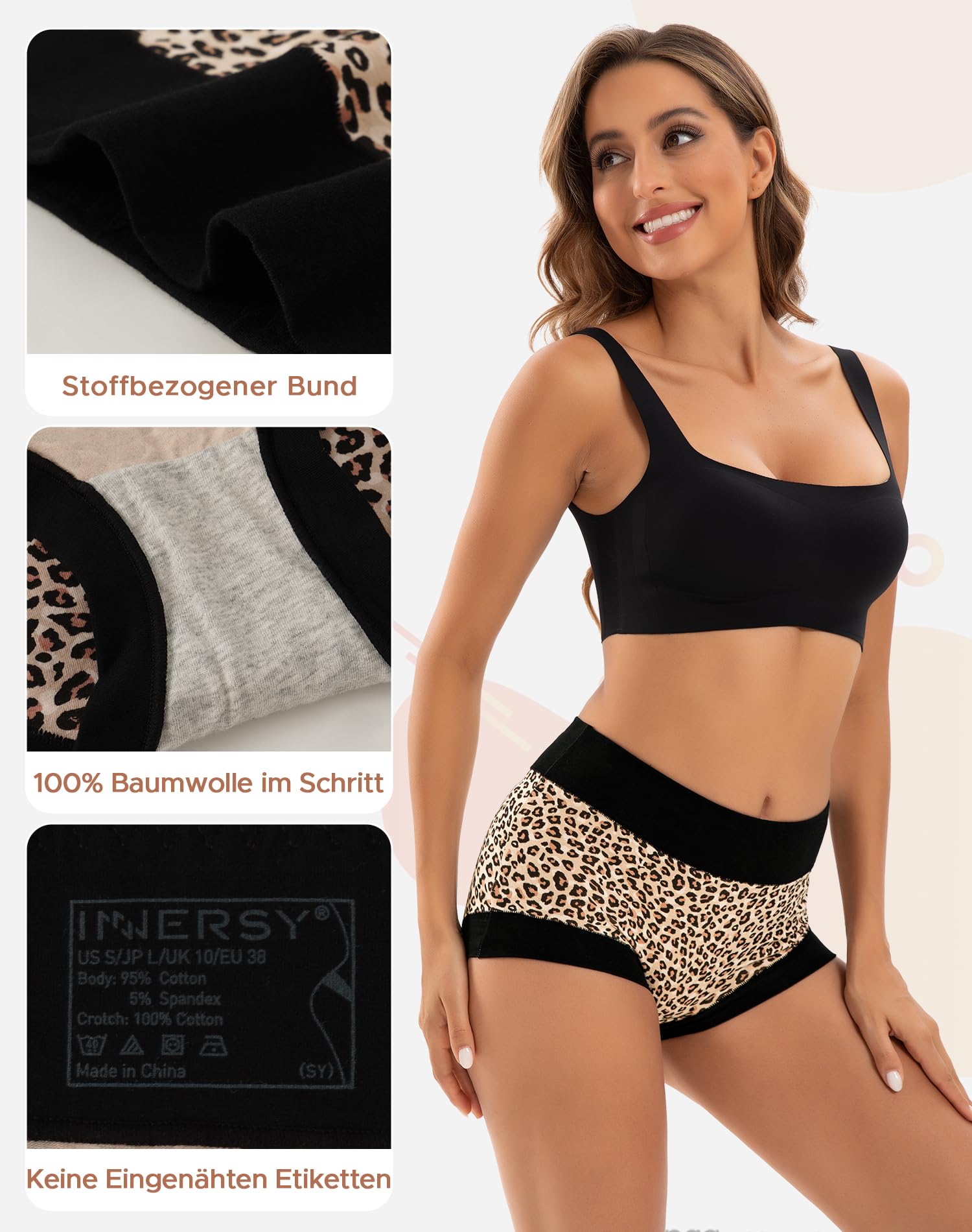 INNERSY Mutande Boxer Donna Cotone Vita Alta Culotte Pantaloncini Elasticizzato Intimo Pacco da 4