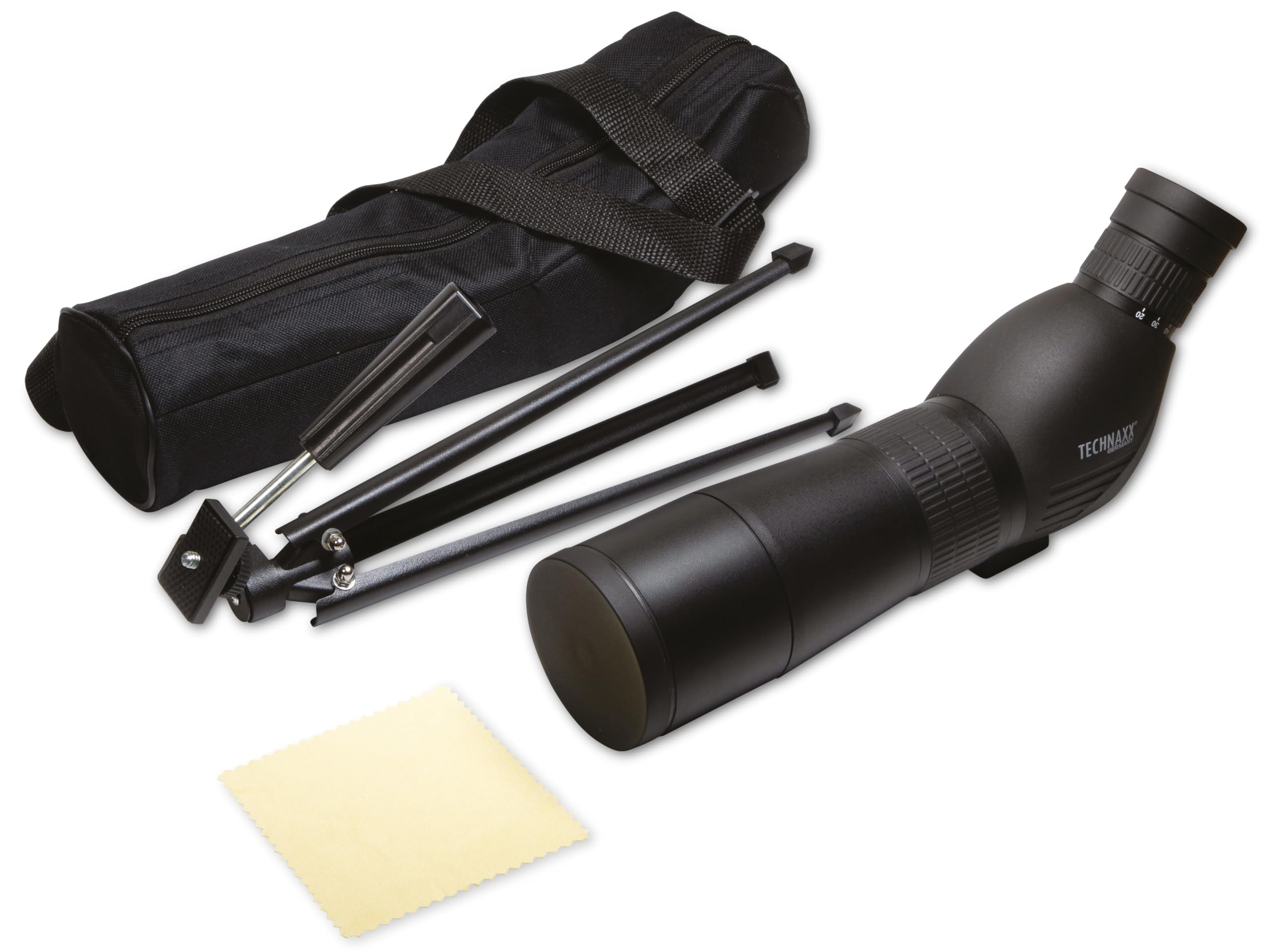 Technaxx Cannocchiale 20-60x60 con Treppiede per Birdwatching Caccia Tiro Sportivo – Telescopio Zoom con Obiettivo 60mm Prisma BK7 Lenti Trattate Borsa da Trasporto Outdoor Natura Viaggio TX-180