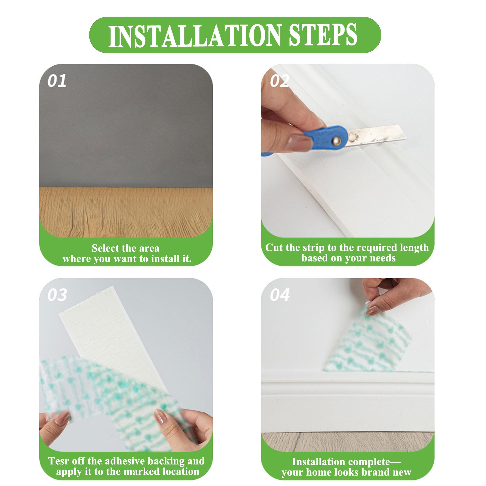 Rodapié Flexible Blanco EVA Autoadhesivo Cinta Protectora Curva Base Pared