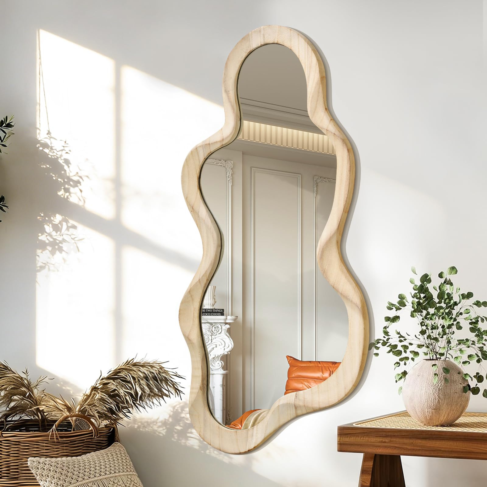 miroir mural asymétrique cadre bois
