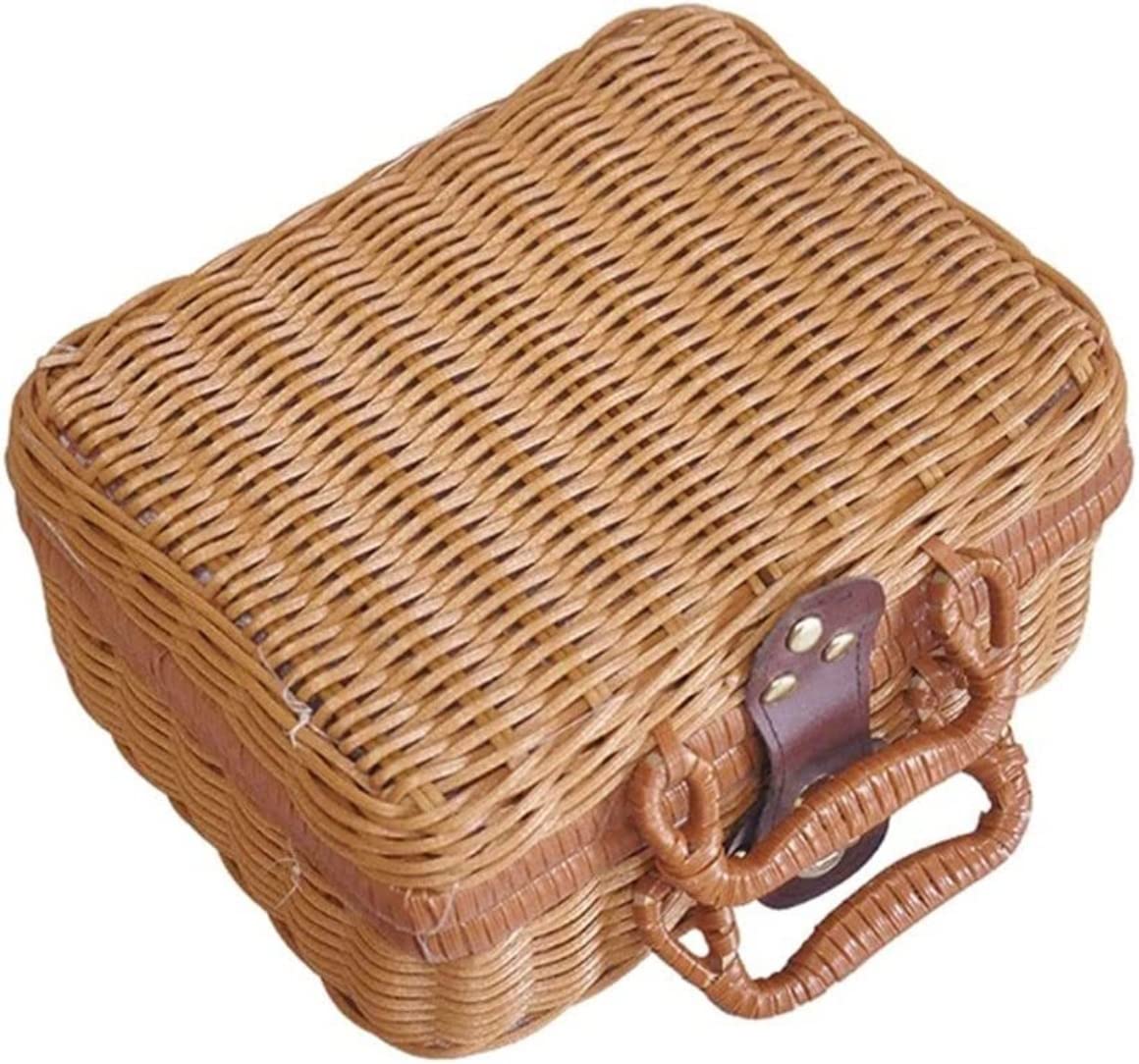 Cestino da picnic in rattan, per esterni, stile country, con doppio manico, per campeggio e conservazione degli alimenti
