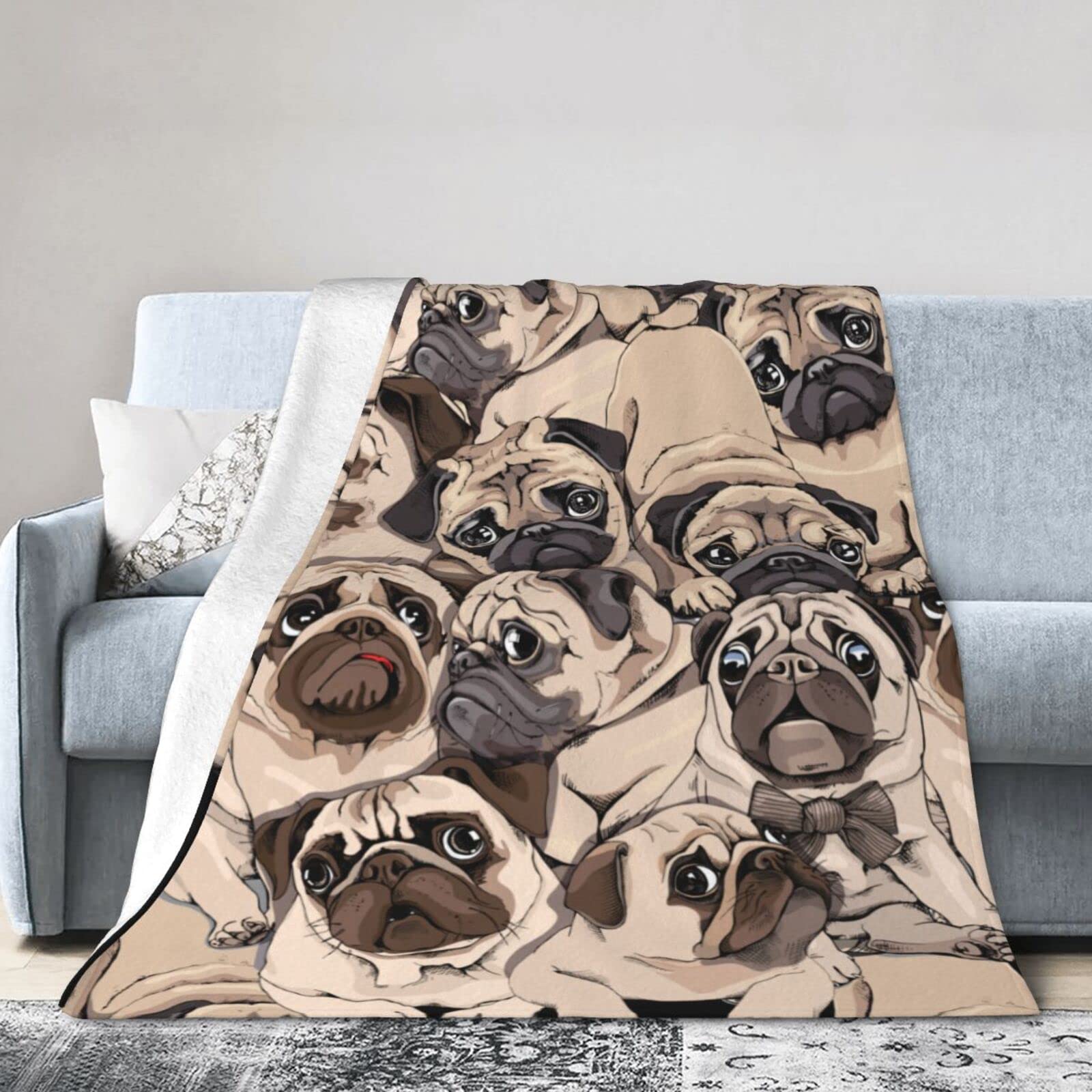 Pug Dog Throw Blanket Soft Cozy Plush Warm Fleece Blanket for Sofa Couch Bed 80"X60"