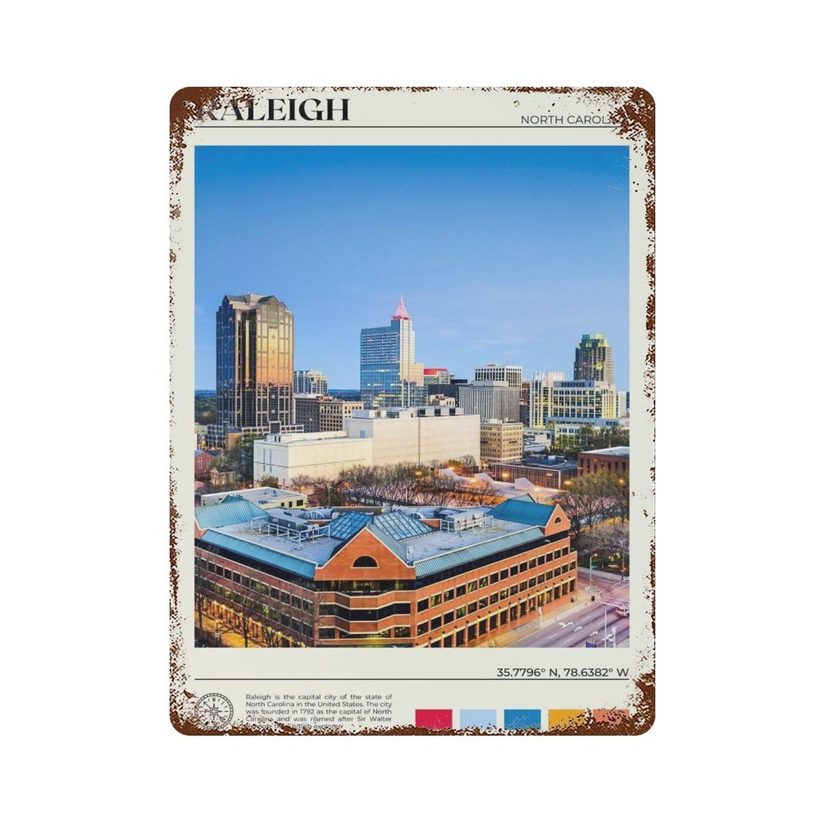 xiaoxiaoshen Real Photo Raleigh Decor North Carolina Wall Decor Art Metal Tin Poster Modern Home Decor Art Home Bar Shop Decorations Vintage Sign 40x30cm