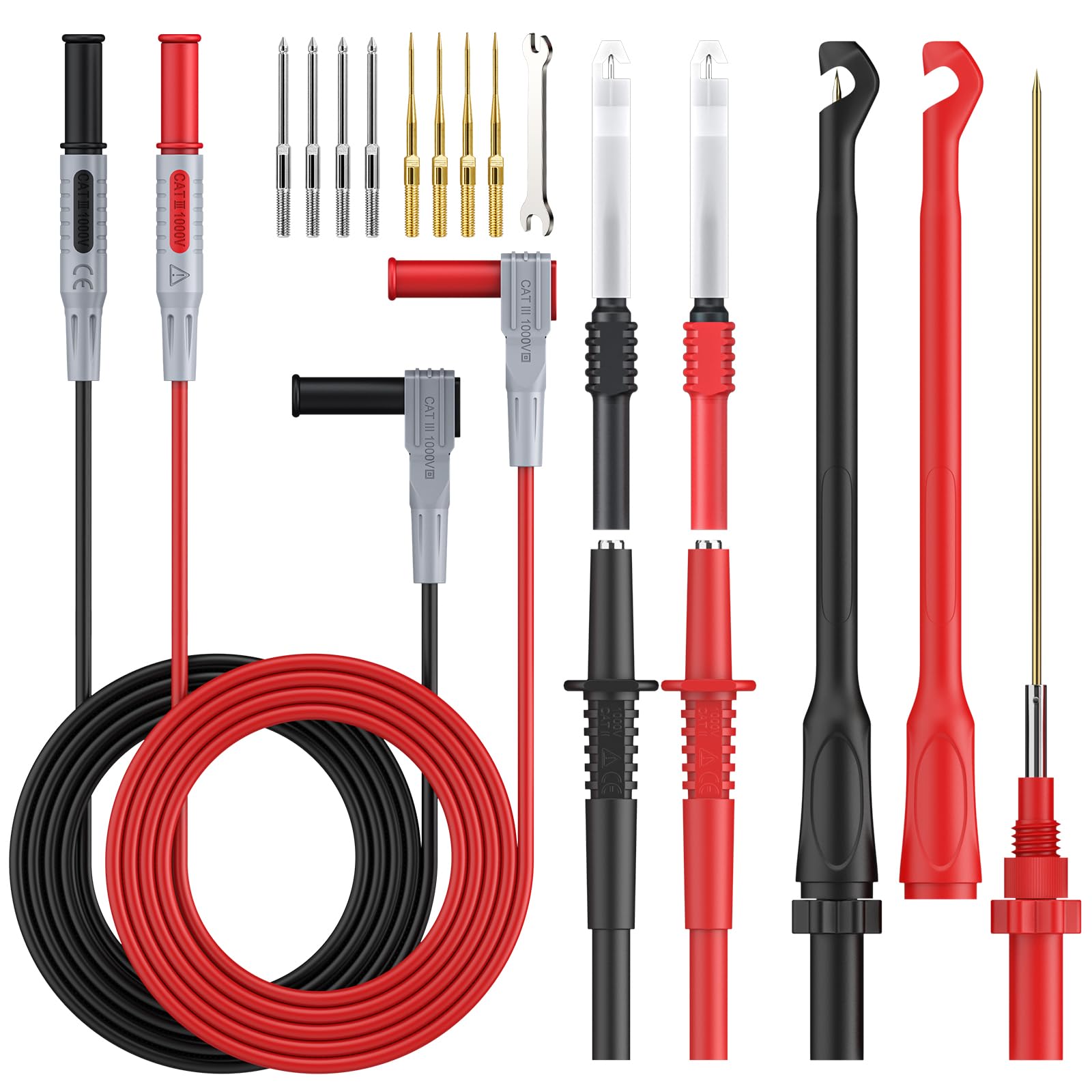 Neoteck 17PCS Multimeter Automotive Test Leads Wire Piercing Clip Puncture Probes Replaceable Gold-Plated Multimeter Probes 4mm Banana Plug Extension