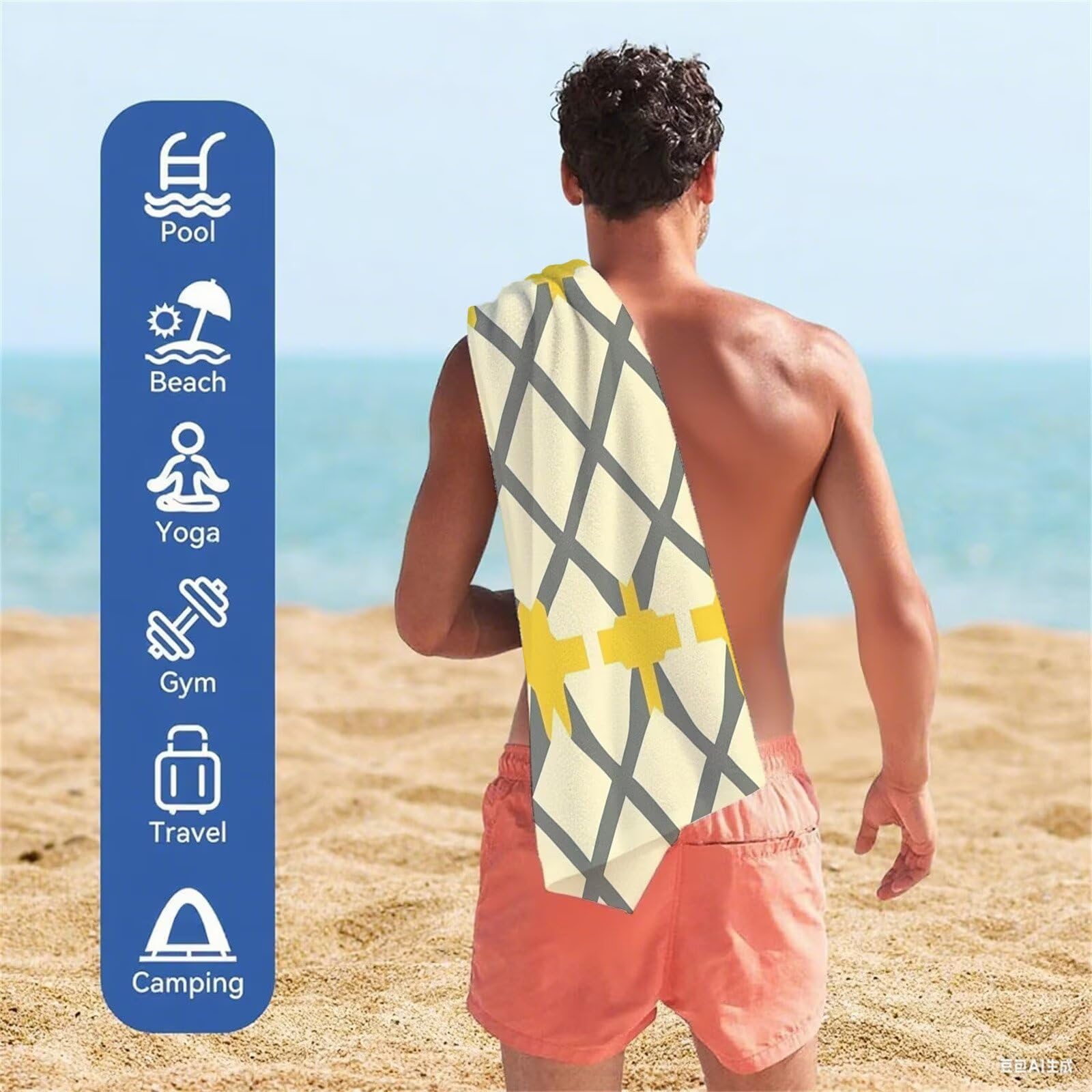 Toalla Microfibra Grande 100x200cm Toalla Playa Beige Toallas de Playa Secado Rapido, Toallas Bano con Bolsa, Beach Towel Sencillez Antiarena Ligeras para Piscina Viaje Yoga Gimnasio Deportes VQ-470