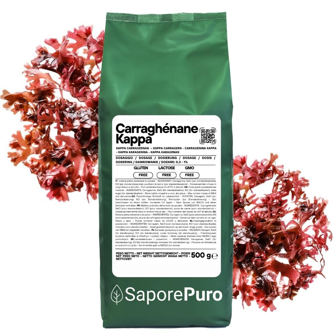 SaporePuro Carraghénane Kappa en Poudre 500 g – Sans Gluten – Gélifiant et Stabilisant pour Préparations Salées, Viandes, Gelées et Desserts