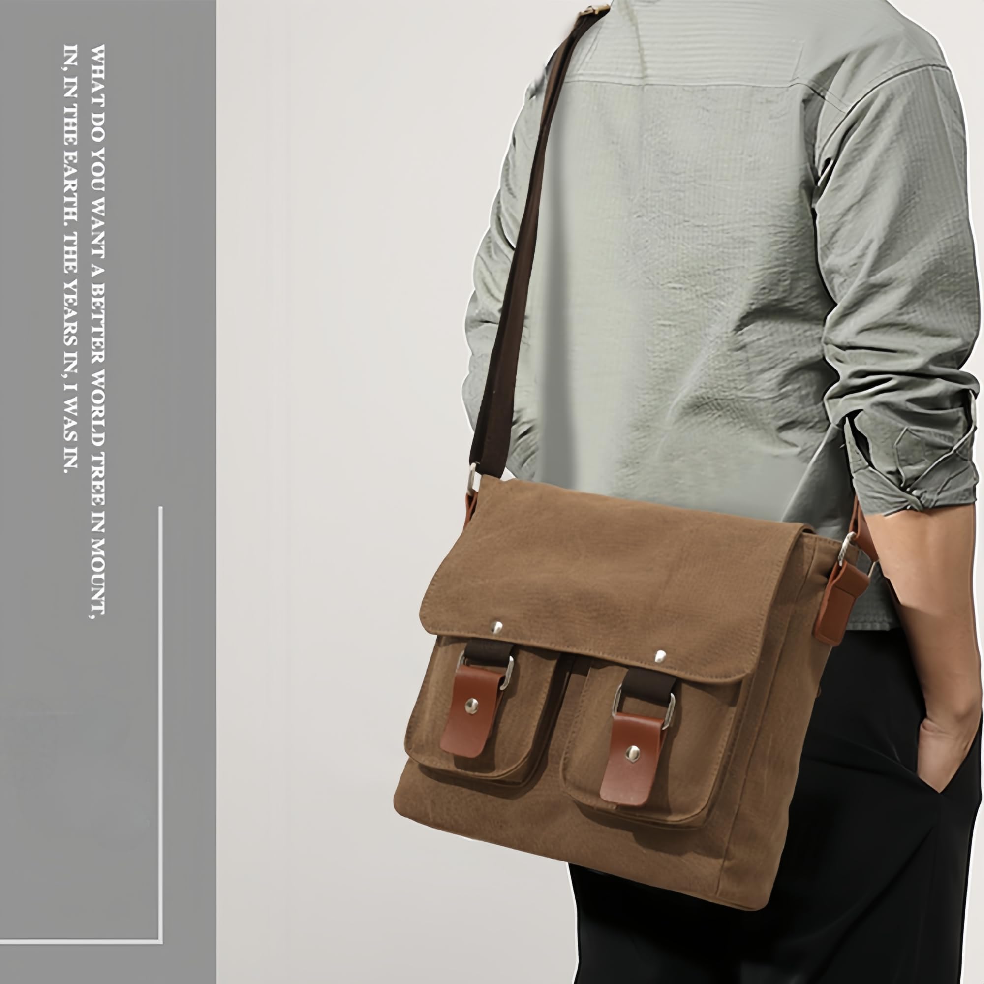 flintronic Umhängetasche, Vintage Canvas Schultertasche Herren Damen, Aktentasche Laptoptasche mit Verstellbarem Schultergurt für Schule und Arbeits, für Männer und Frauen