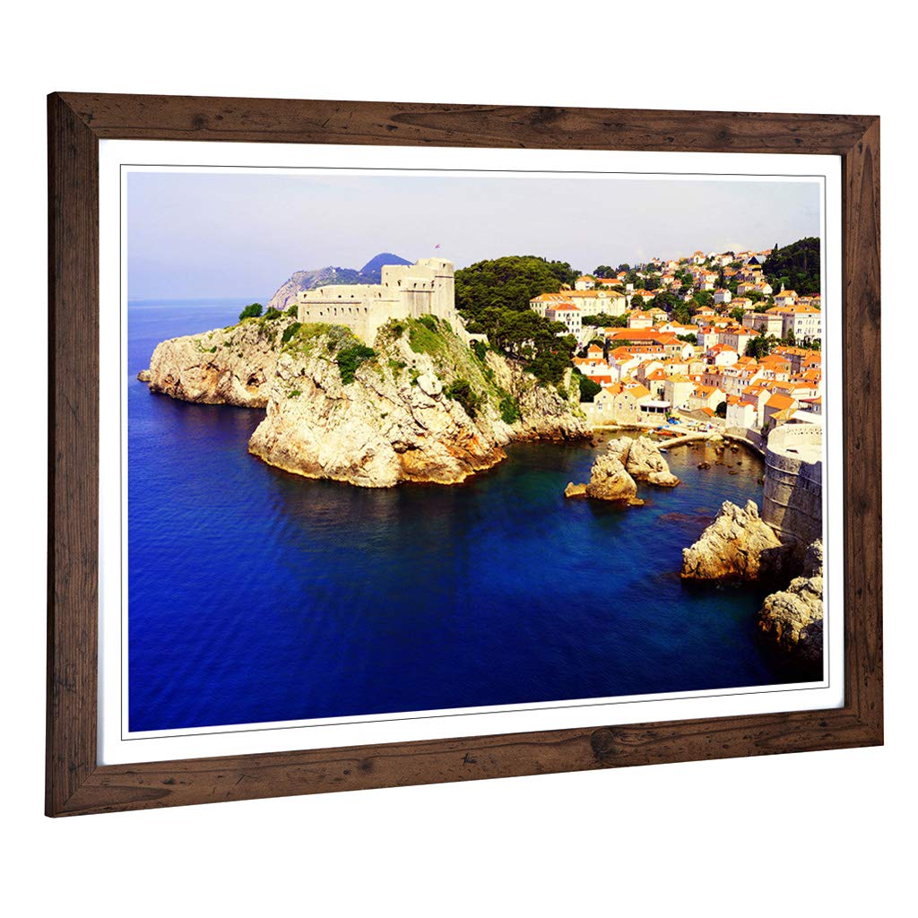Big Box Art Framed Print of Landscape Coast Dubrovnik Croatia (1) Design | Wall Art Picture | Home Decor for Kitchen, Living Room, Bedroom, Hallway, Walnut, A2 / 24.5x18 Inch / 62x45cm