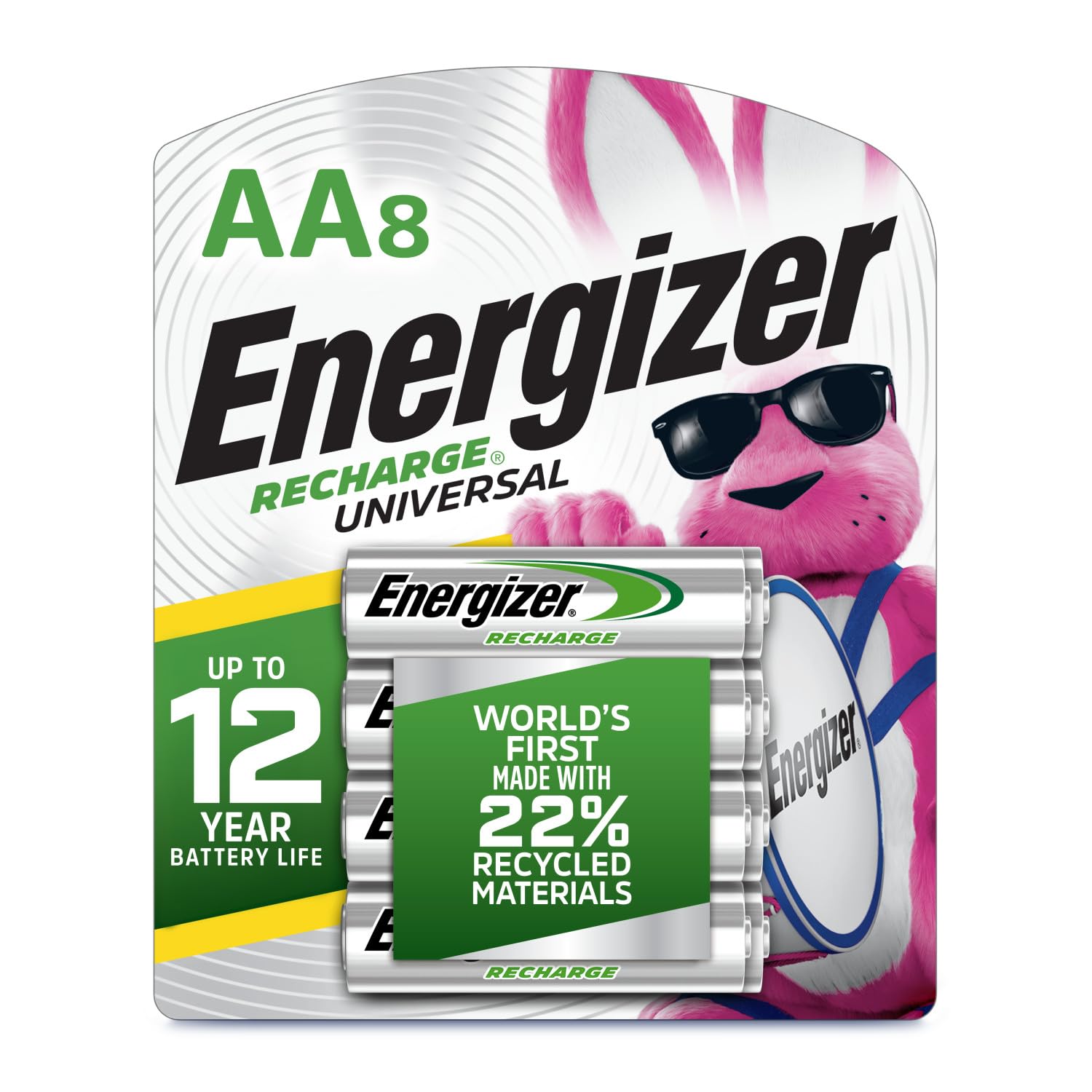 Energizer Recharge Universal 2000 mAh Rechargeable AA Batteries, Pre-Charged, 8 count