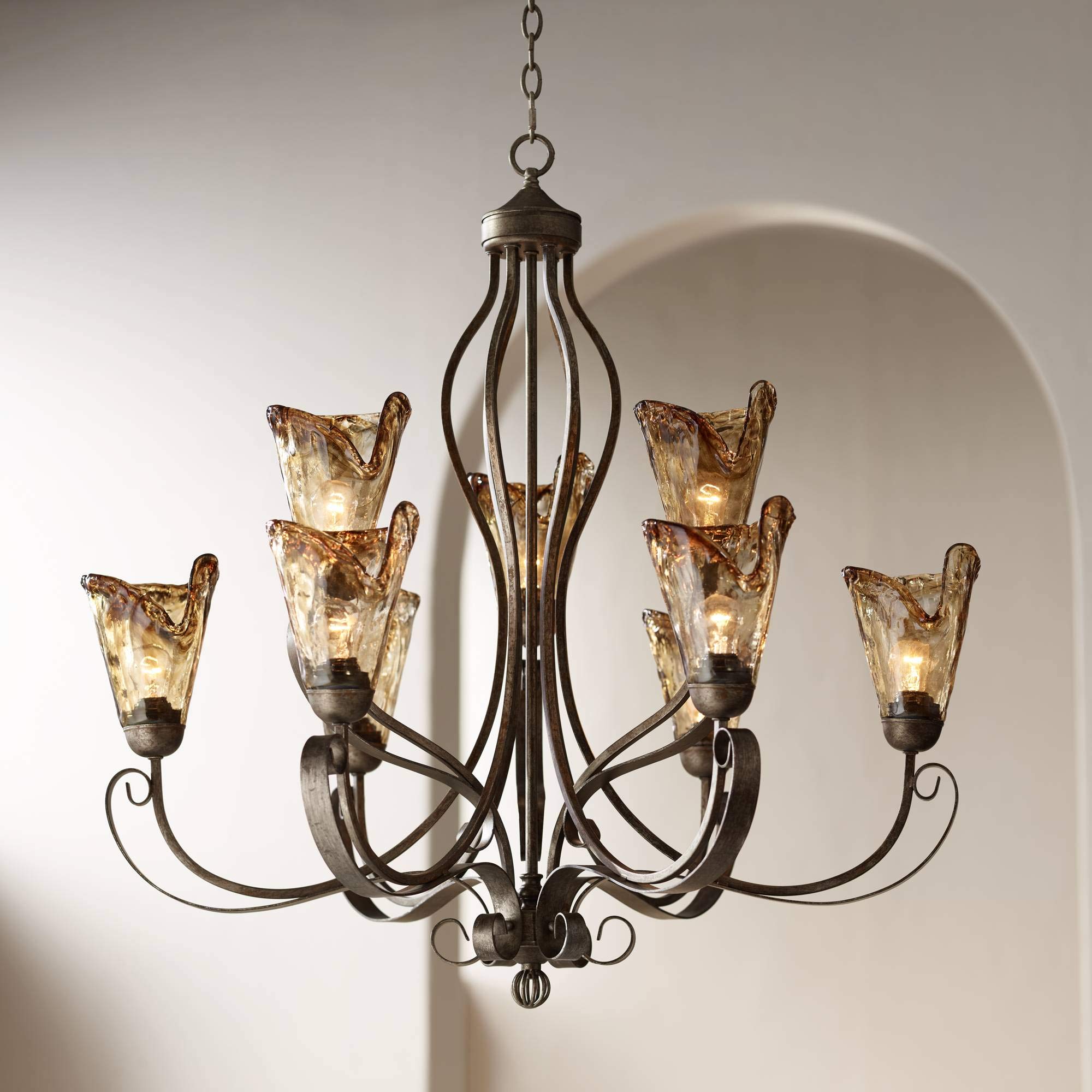 Amazon.com: Franklin Iron Works Bronze Gold Chandelier - 9 Light