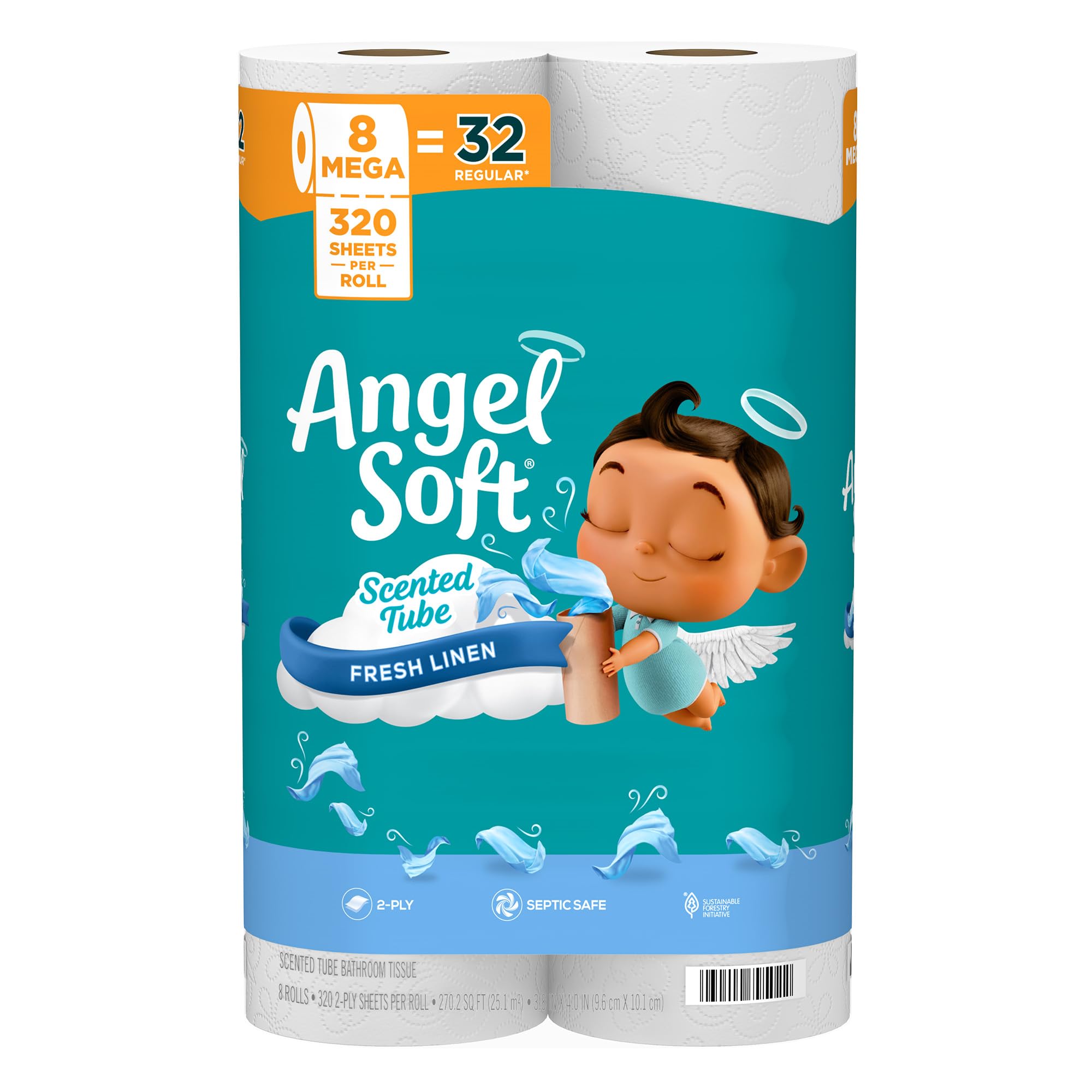 Angel Soft® Toilet Paper with Fresh Linen Scent, 8 Mega Rolls = 32 Regular Rolls, 2-Ply Bath Tissue
