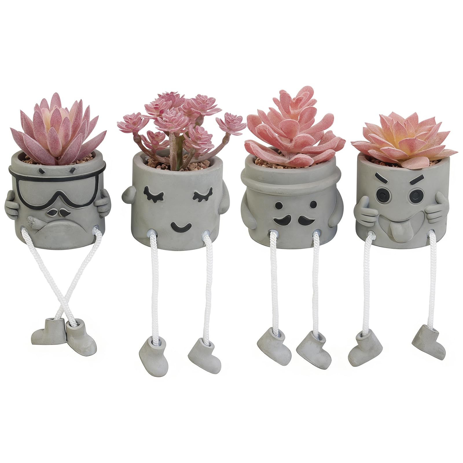 LUZOGA 4-Pack Pink Hanging Cement Pots