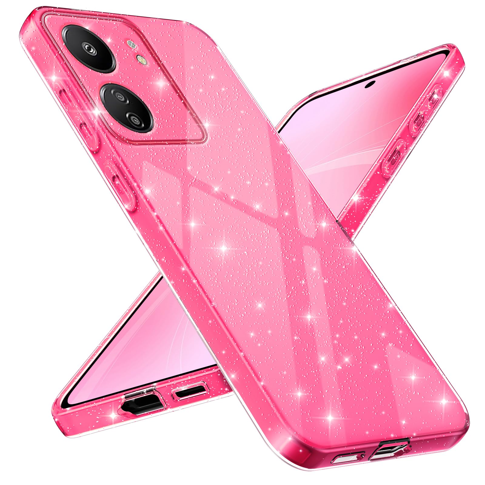 Paitech Case for Xiaomi Redmi 13C / Poco C65 Glitter Soft TPU Silicone Mobile Phone Case for Redmi 13C Thin Flexible Shockproof Scratch-Resistant Protective Case for Women and Girls Pink