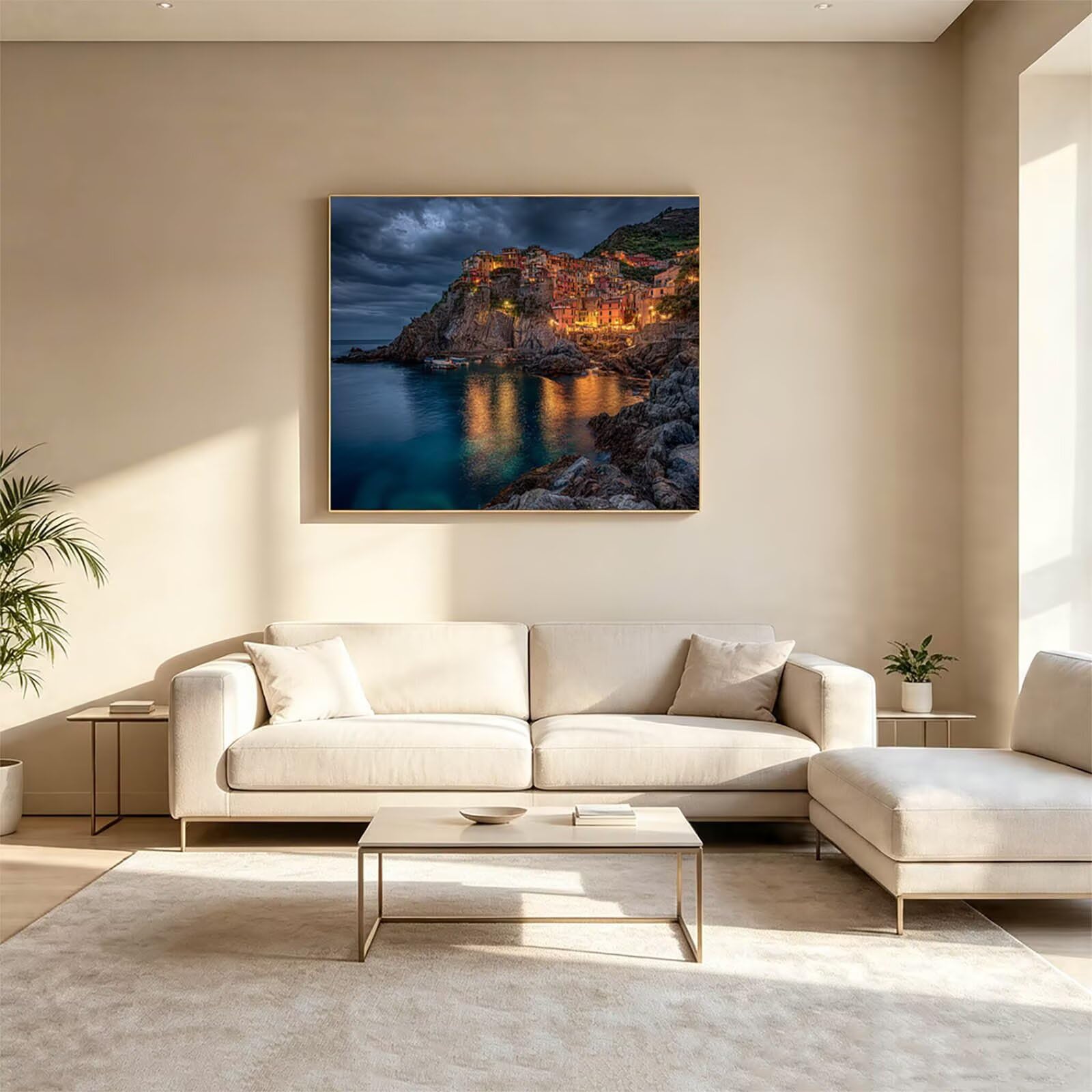 Dipingere con i Numeri Adulti Cinque Terre Tele 100x135cm ZSHS-2597 | Kit Pittura Hobby Creativi Adulti con Colori Acrilici Pennello Paittura Tela Vista Notturna per Quadri Moderni Soggiorno