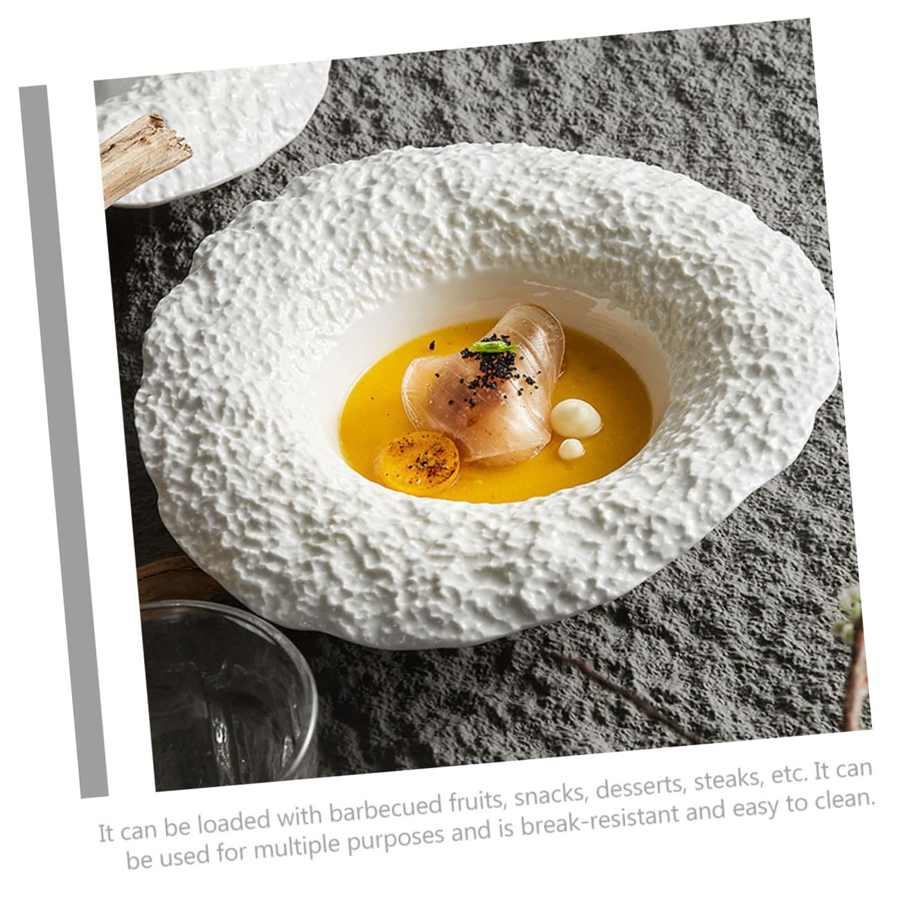 iplusmile Assiette Creuse Céramique Forme Chapeau Motif Roche pour Pâtes et Salades Polyvalente et Résistante pour Cuisine et Service