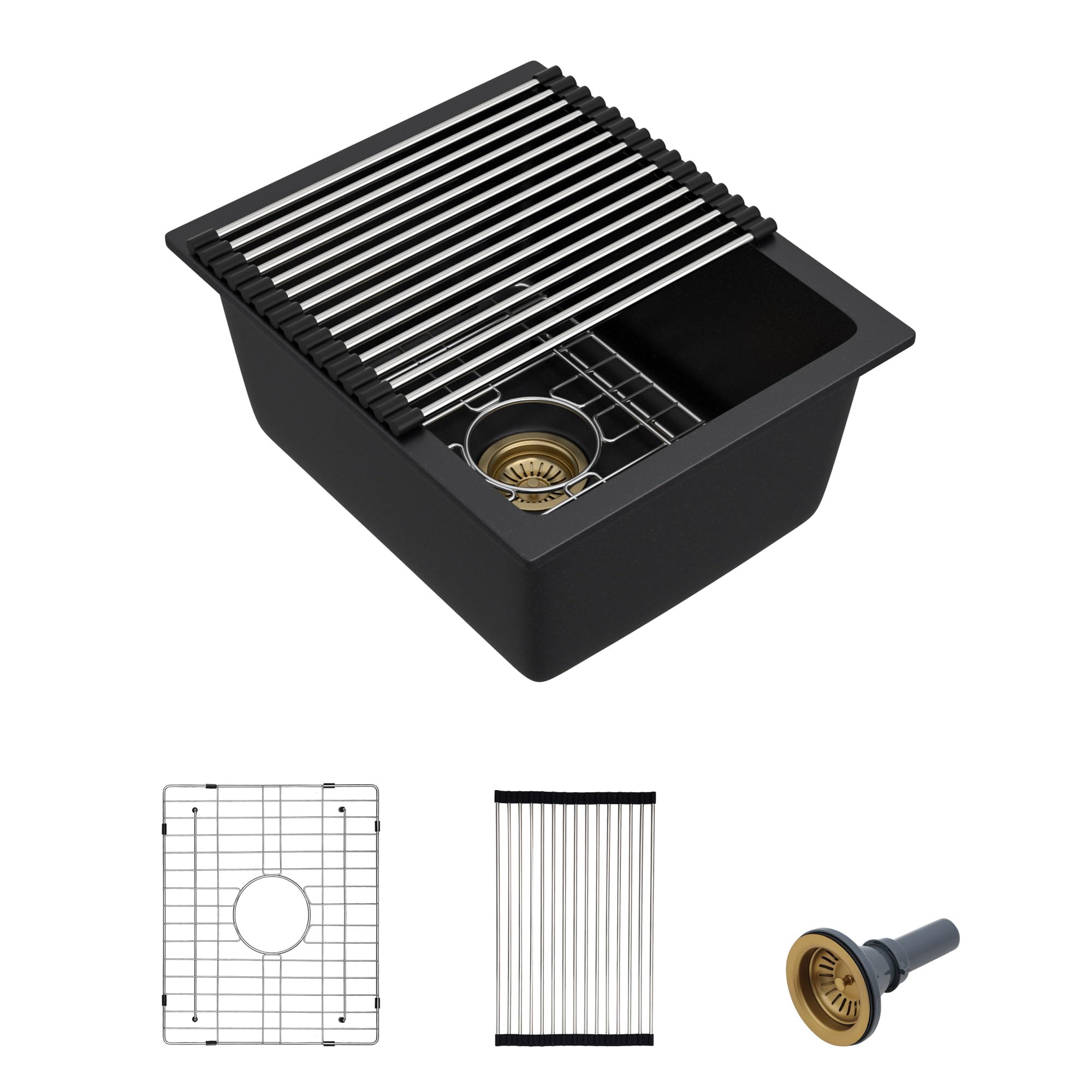 Fulorni 15"x18" Undermount Bar Prep Sink – Matte Black Granite Composite Quartz Classic Under Counter Single Bowl Sink Basin for Wet Bar, RV, Small