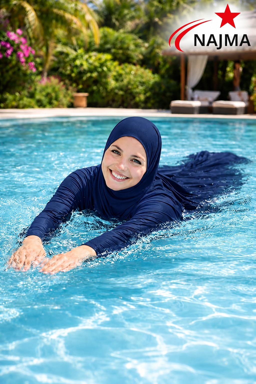 NAJMA Jilbeb de Bain Femme 3 Pièces – Burkini Modeste avec Hijab Intégré – Maillot de Bain Couvrant Anti-UV UPF50+ – Séchage Rapide, Respirant – Plage Piscine Sport